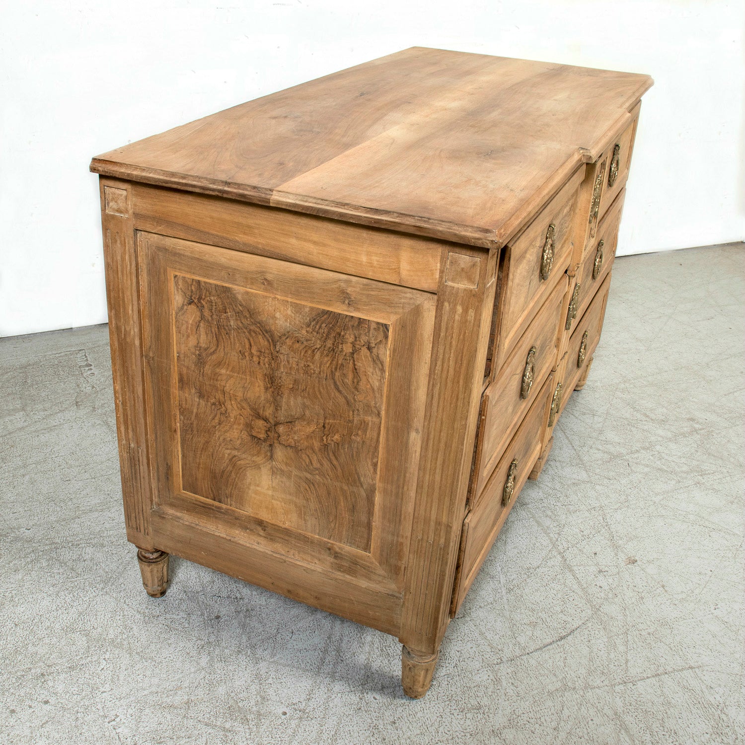 18th Century French Louis XVI Period Bleached Walnut and Burl Walnut Three-Drawer Commode
