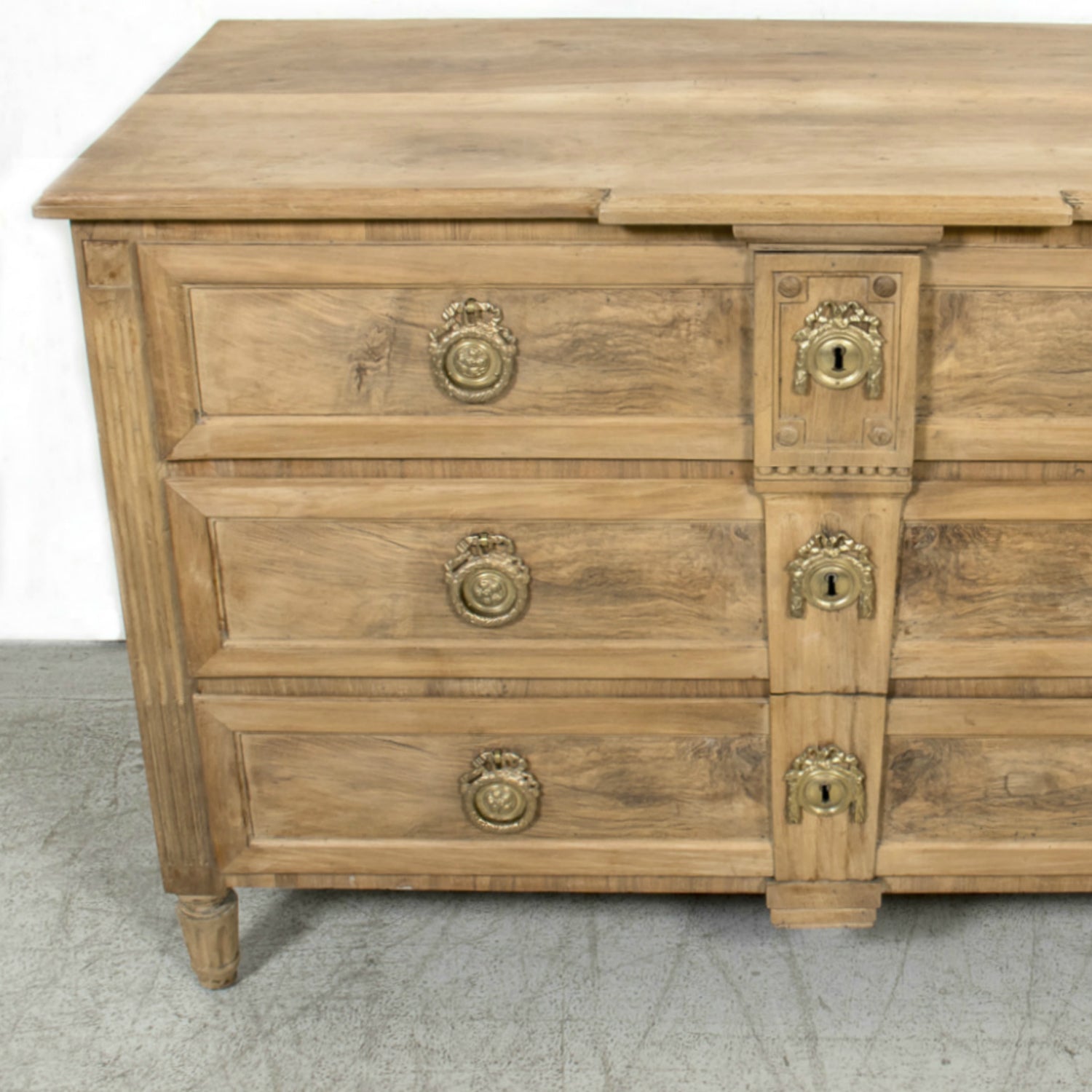 18th Century French Louis XVI Period Bleached Walnut and Burl Walnut Three-Drawer Commode