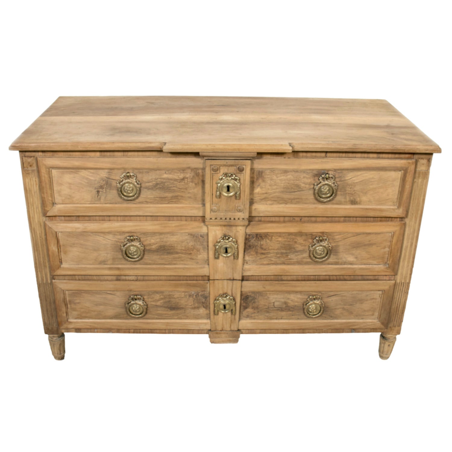 18th Century French Louis XVI Period Bleached Walnut and Burl Walnut Three-Drawer Commode