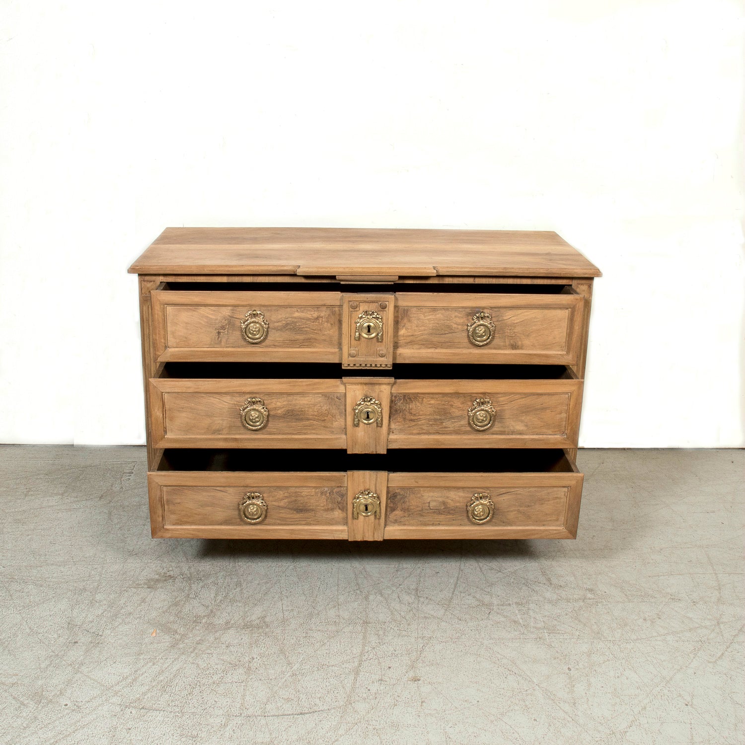 18th Century French Louis XVI Period Bleached Walnut and Burl Walnut Three-Drawer Commode