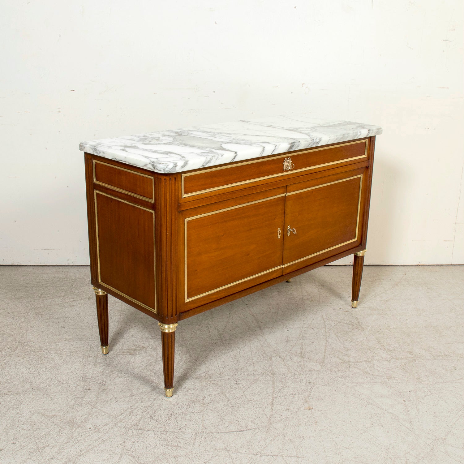 19th Century French Louis XVI Style Mahogany Dessert Buffet with Marble Top