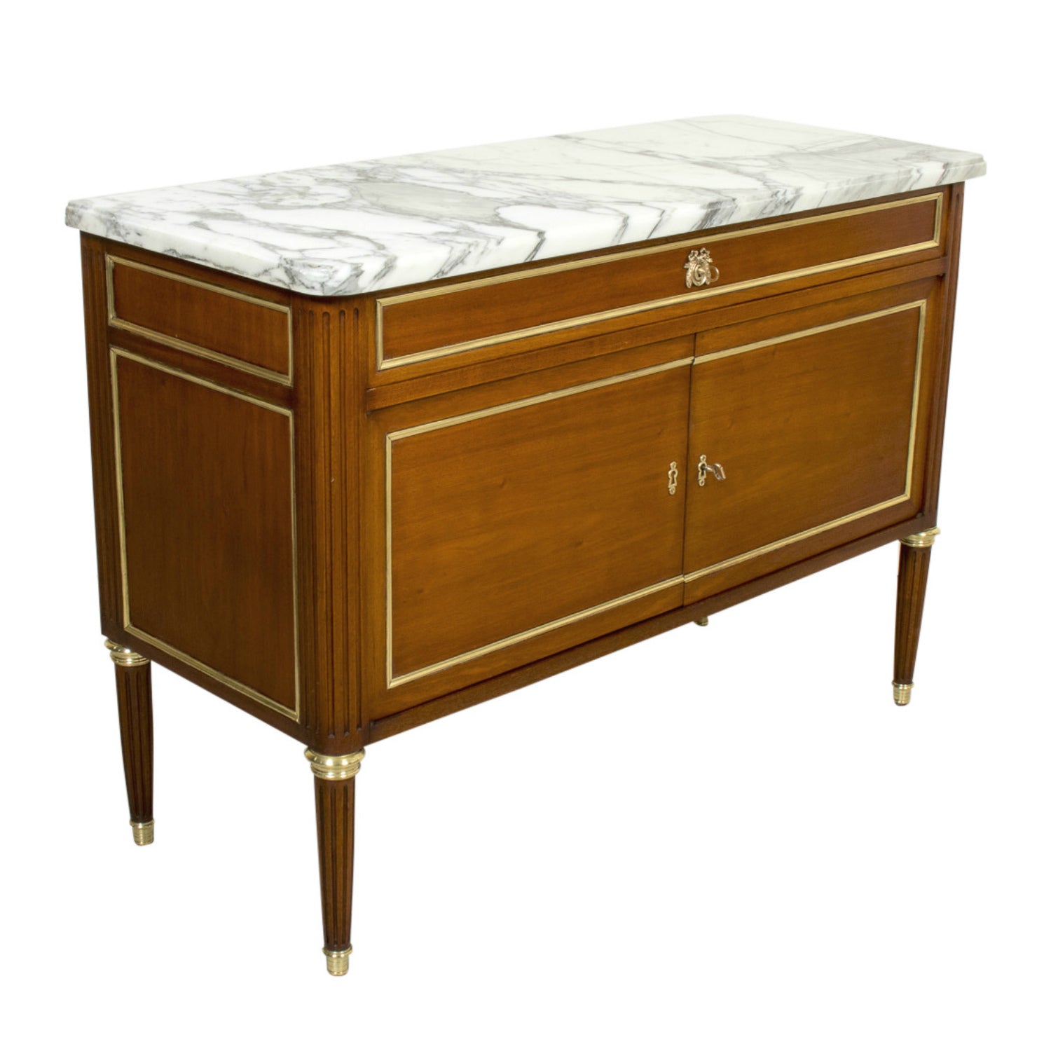 19th Century French Louis XVI Style Mahogany Dessert Buffet with Marble Top