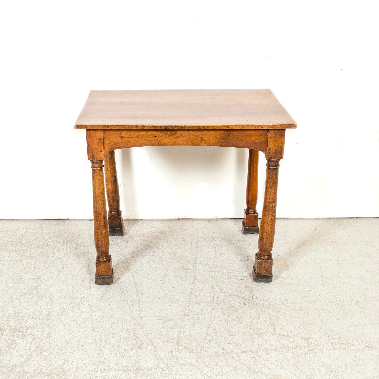 19th Century French Empire Period Walnut Side Table with Carved Doric Column Legs