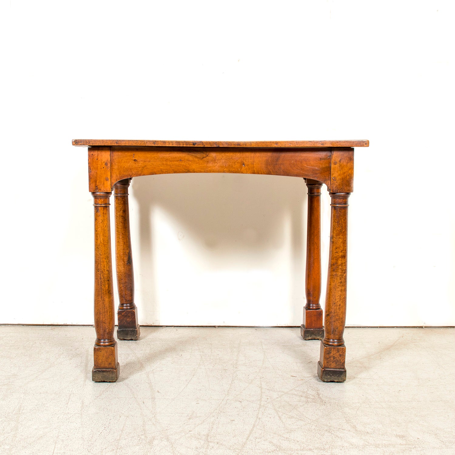 19th Century French Empire Period Walnut Side Table with Carved Doric Column Legs
