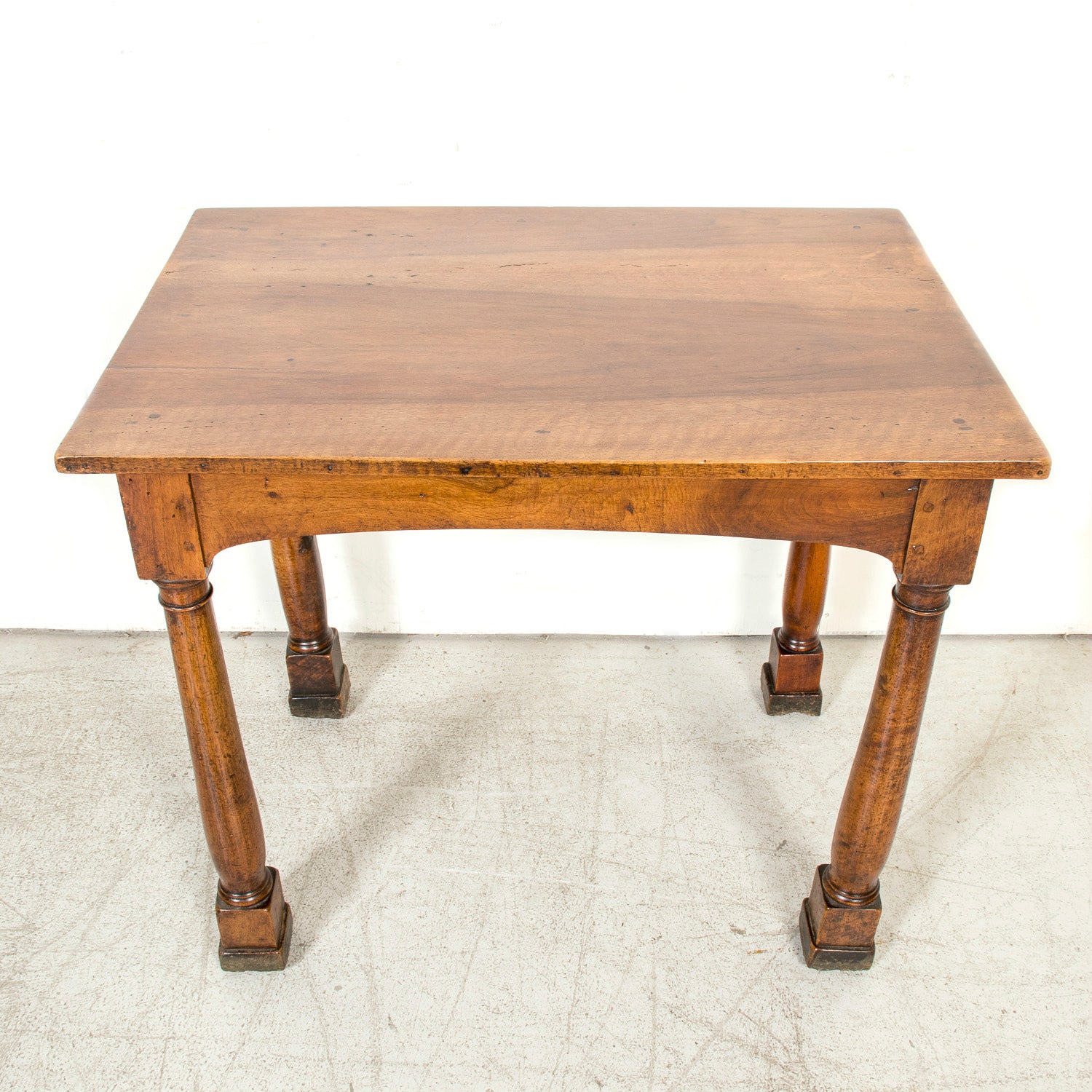 19th Century French Empire Period Walnut Side Table with Carved Doric Column Legs