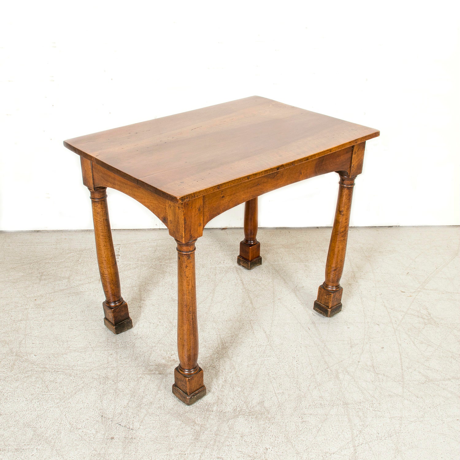 19th Century French Empire Period Walnut Side Table with Carved Doric Column Legs