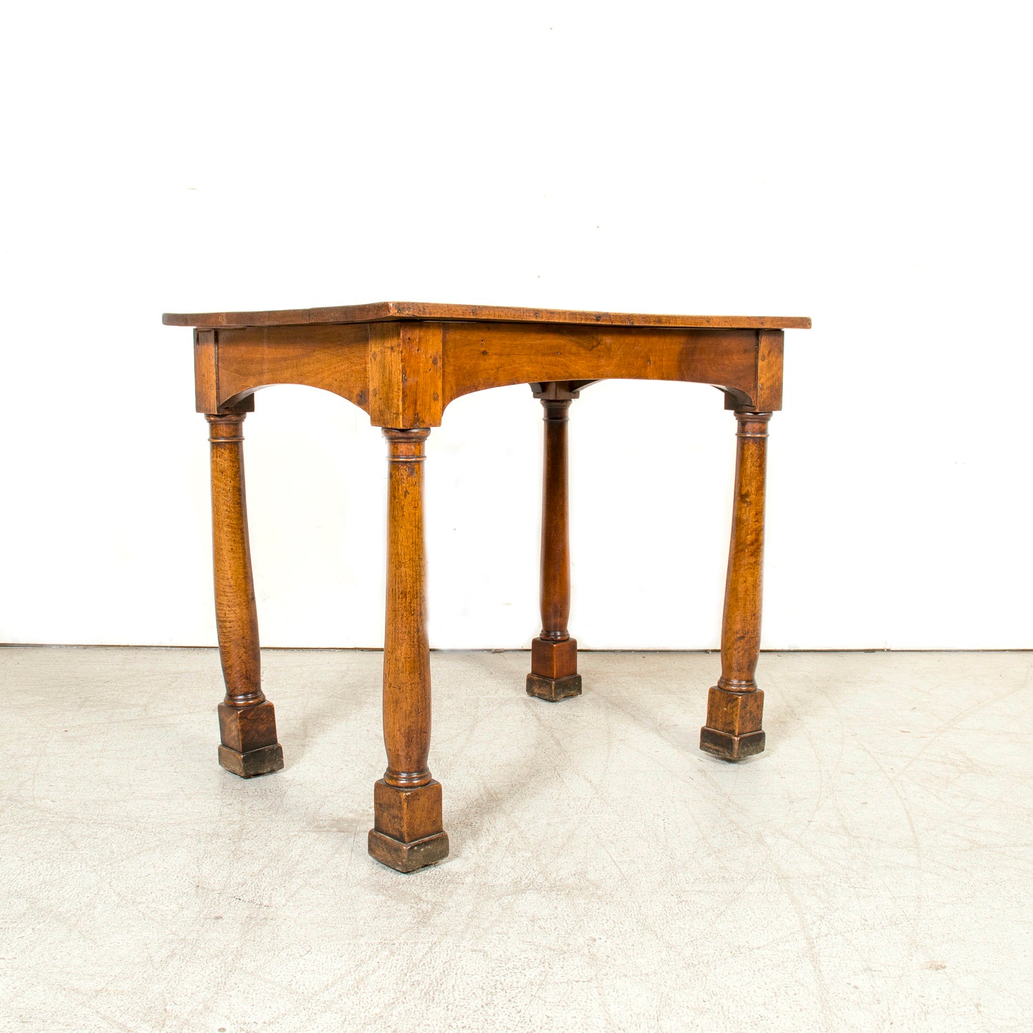19th Century French Empire Period Walnut Side Table with Carved Doric Column Legs
