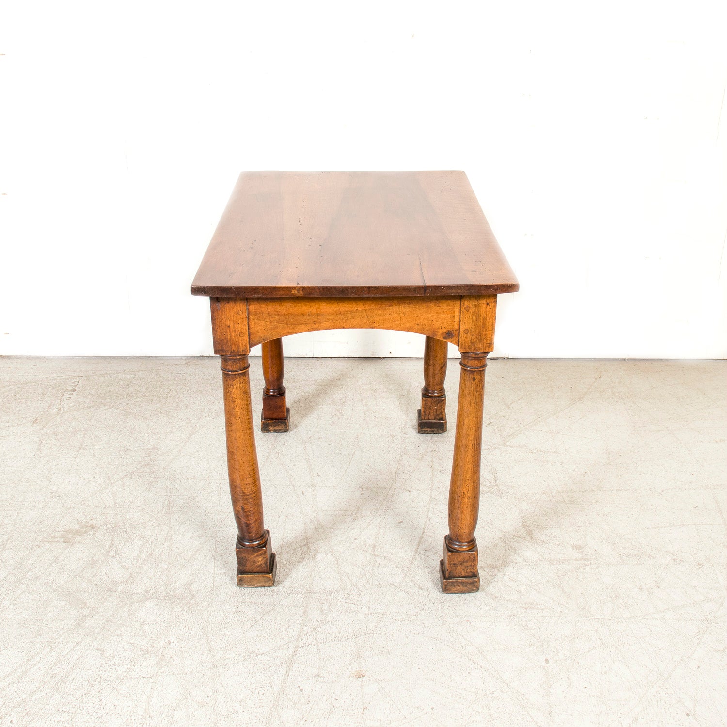 19th Century French Empire Period Walnut Side Table with Carved Doric Column Legs