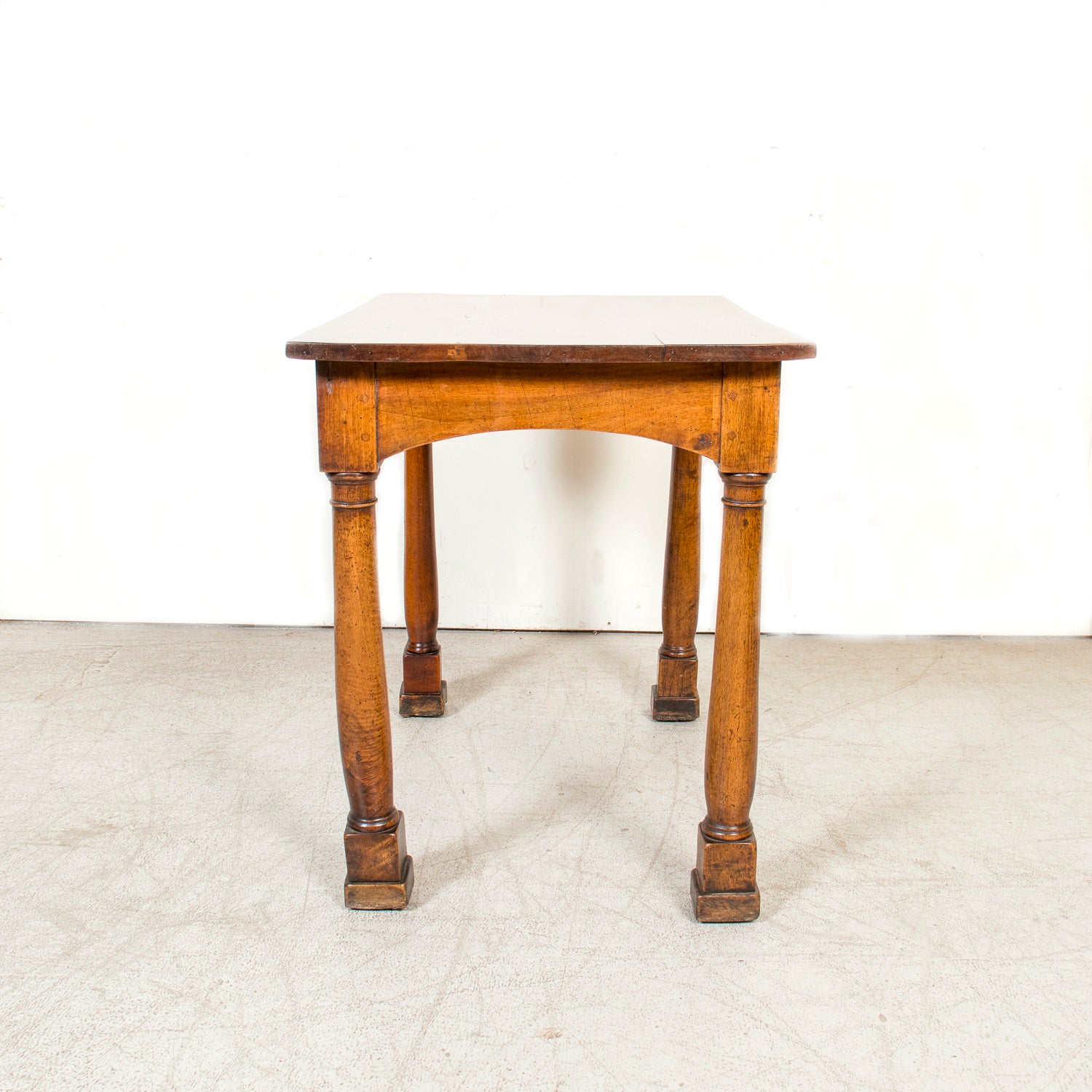 19th Century French Empire Period Walnut Side Table with Carved Doric Column Legs