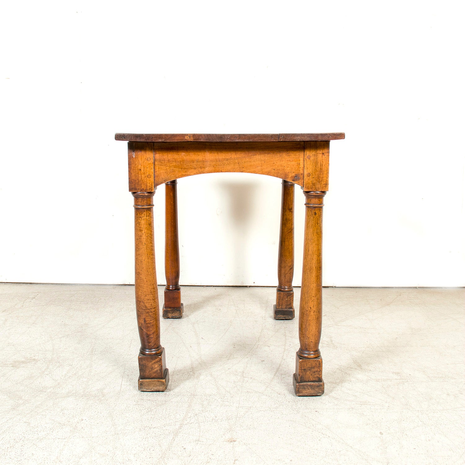 19th Century French Empire Period Walnut Side Table with Carved Doric Column Legs