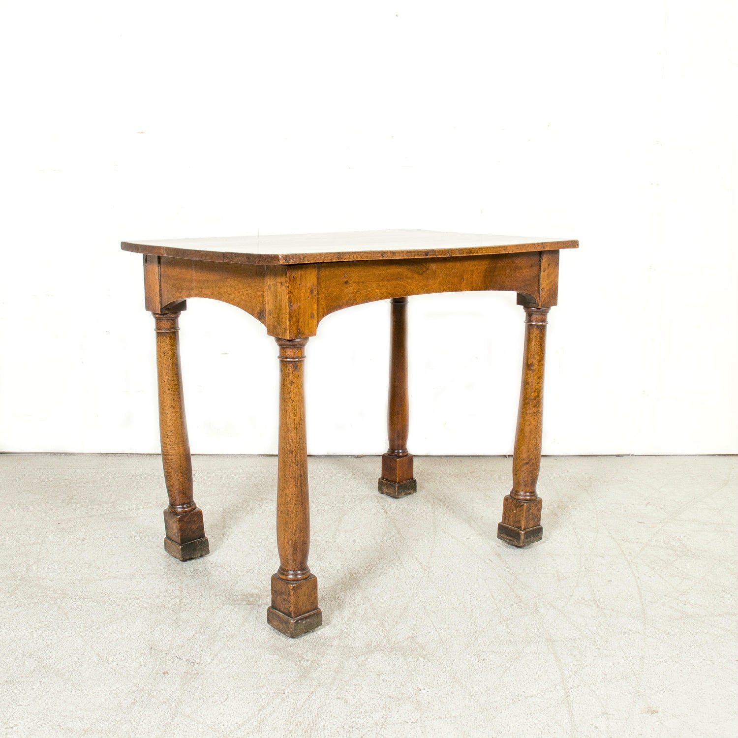 19th Century French Empire Period Walnut Side Table with Carved Doric Column Legs