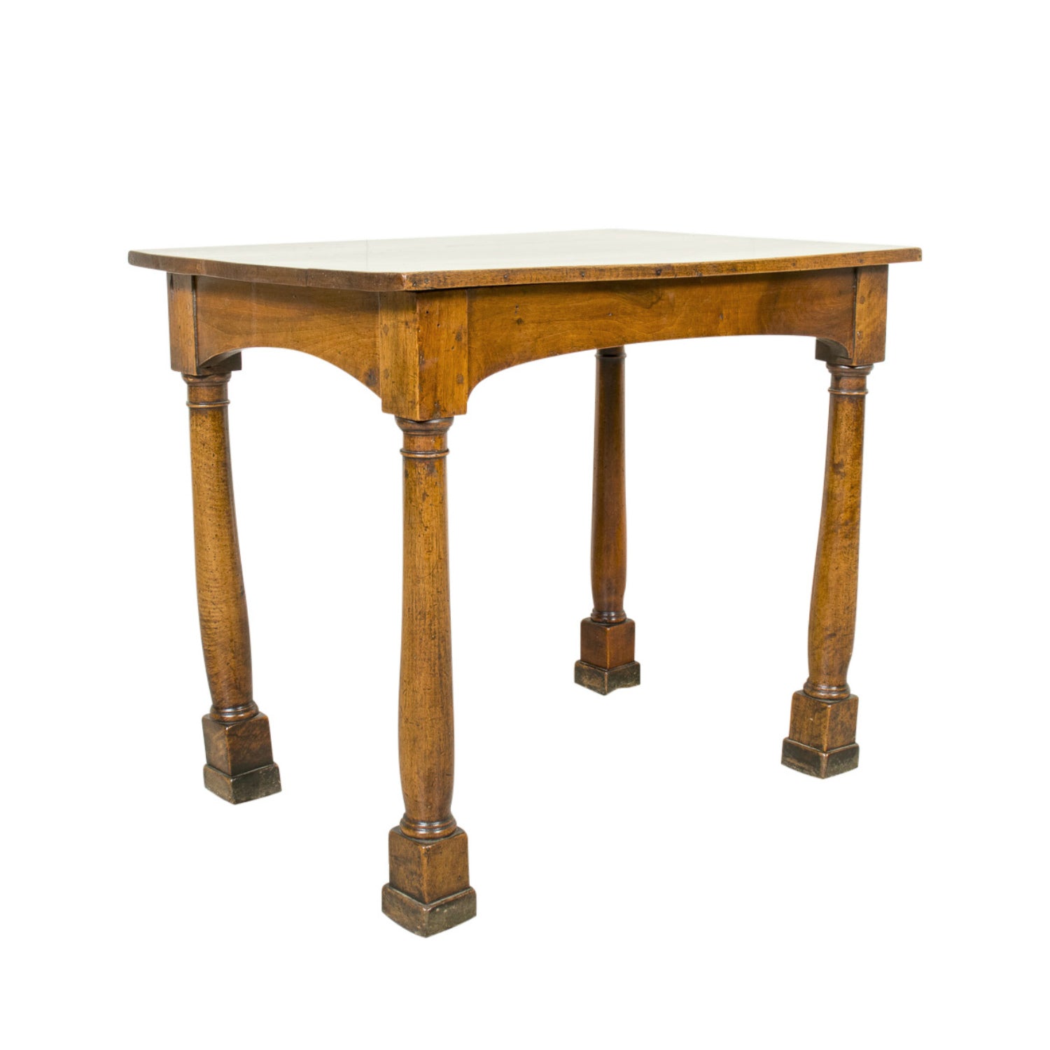 19th Century French Empire Period Walnut Side Table with Carved Doric Column Legs