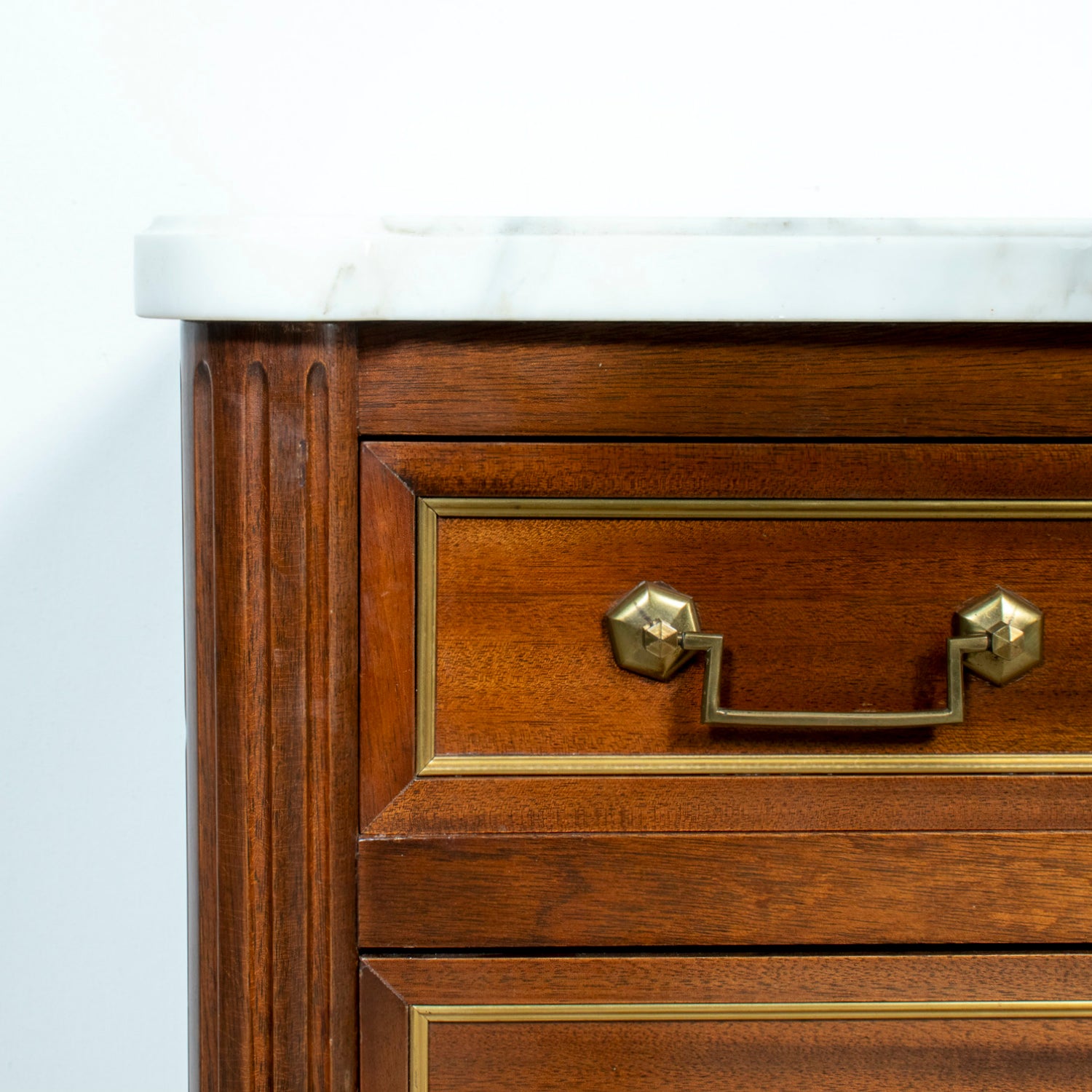 20th Century French Louis XVI Style Maison Jansen Three-Drawer Mahogany Commode with Cararra Marble Top
