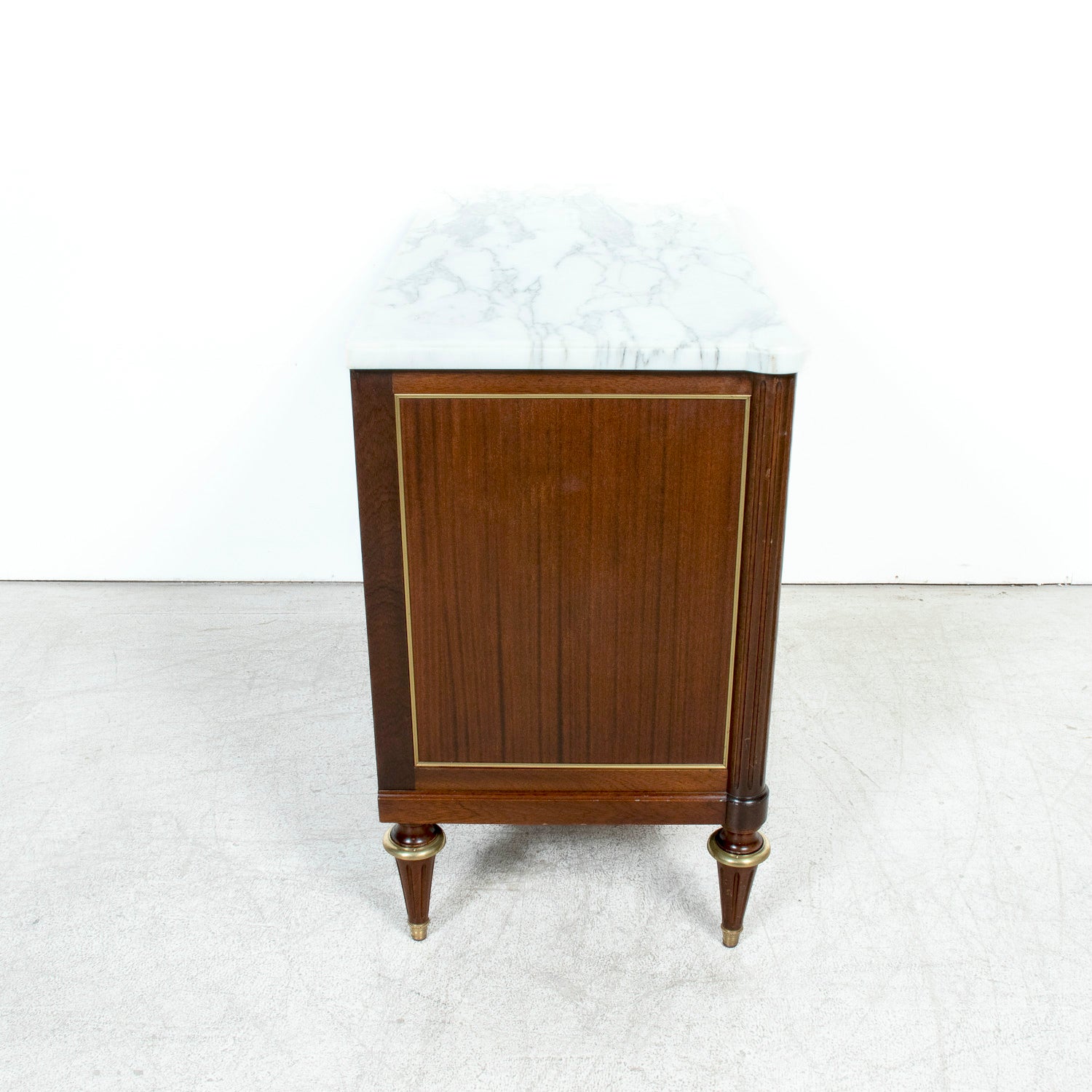 20th Century French Louis XVI Style Maison Jansen Three-Drawer Mahogany Commode with Cararra Marble Top