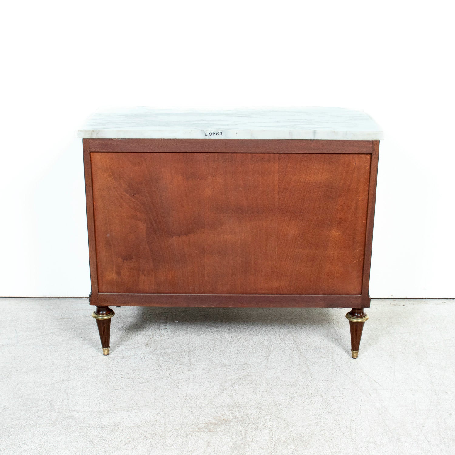 20th Century French Louis XVI Style Maison Jansen Three-Drawer Mahogany Commode with Cararra Marble Top