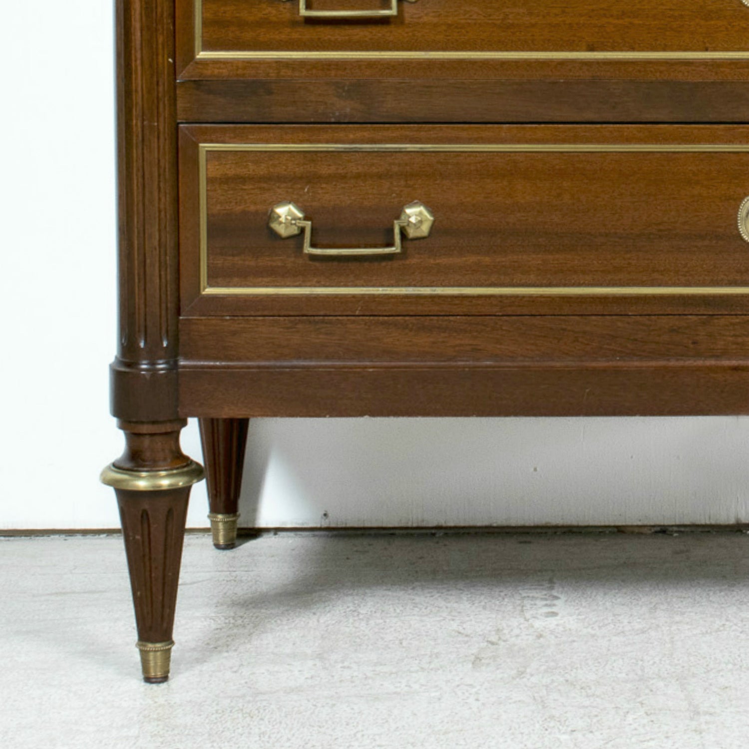 20th Century French Louis XVI Style Maison Jansen Three-Drawer Mahogany Commode with Cararra Marble Top