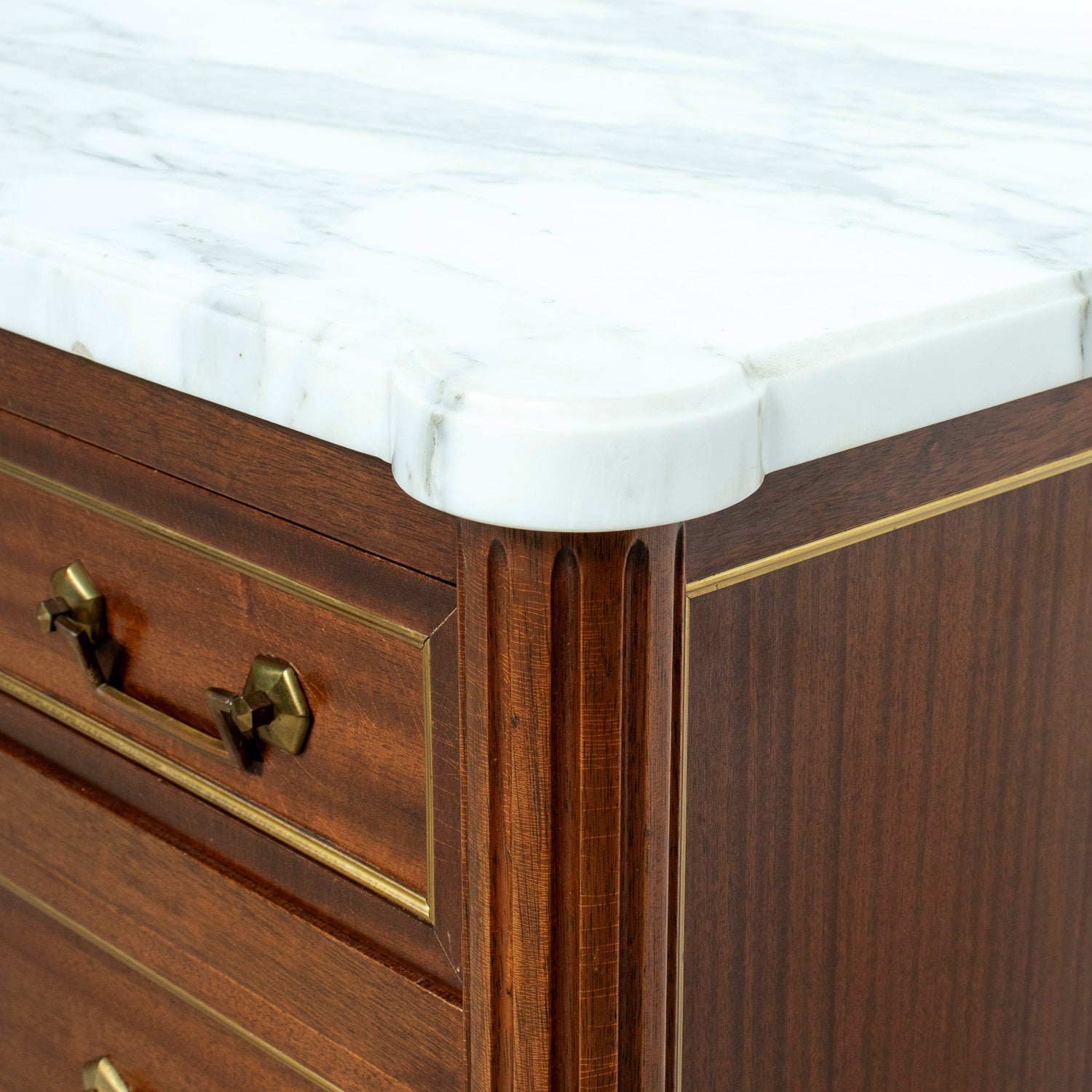 20th Century French Louis XVI Style Maison Jansen Three-Drawer Mahogany Commode with Cararra Marble Top