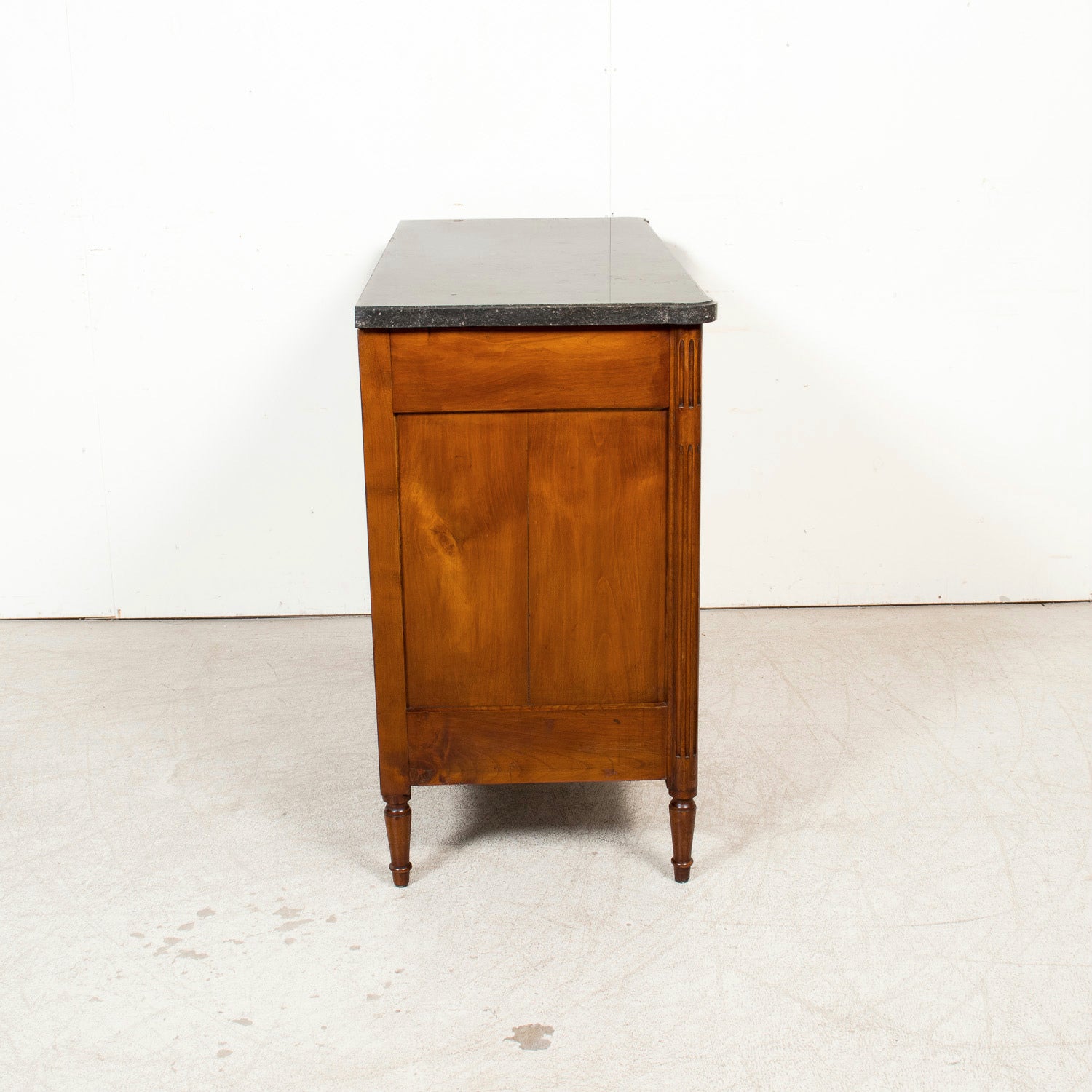 19th Century French Louis XVI Style Walnut Buffet with Black Marble Top & Brass Trim from Paris