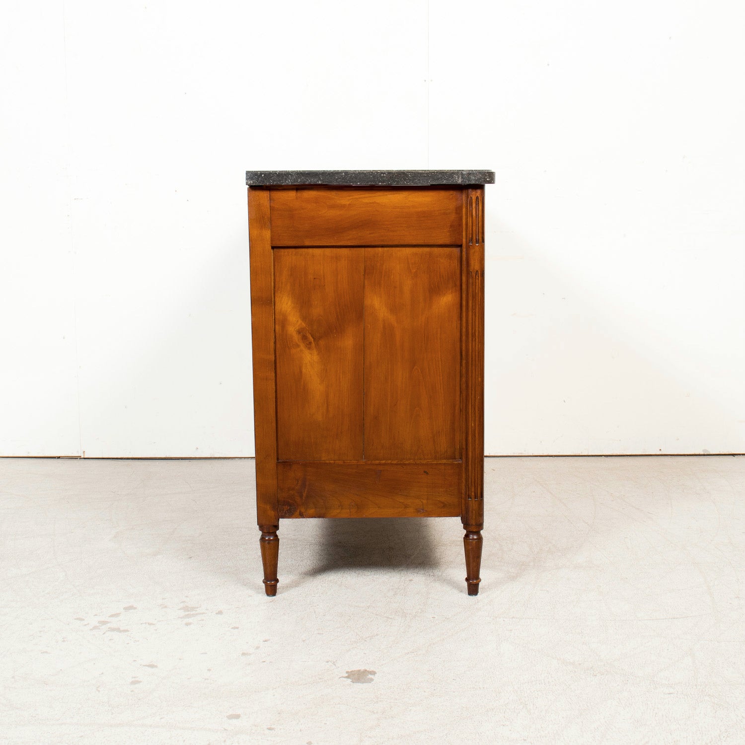 19th Century French Louis XVI Style Walnut Buffet with Black Marble Top & Brass Trim from Paris