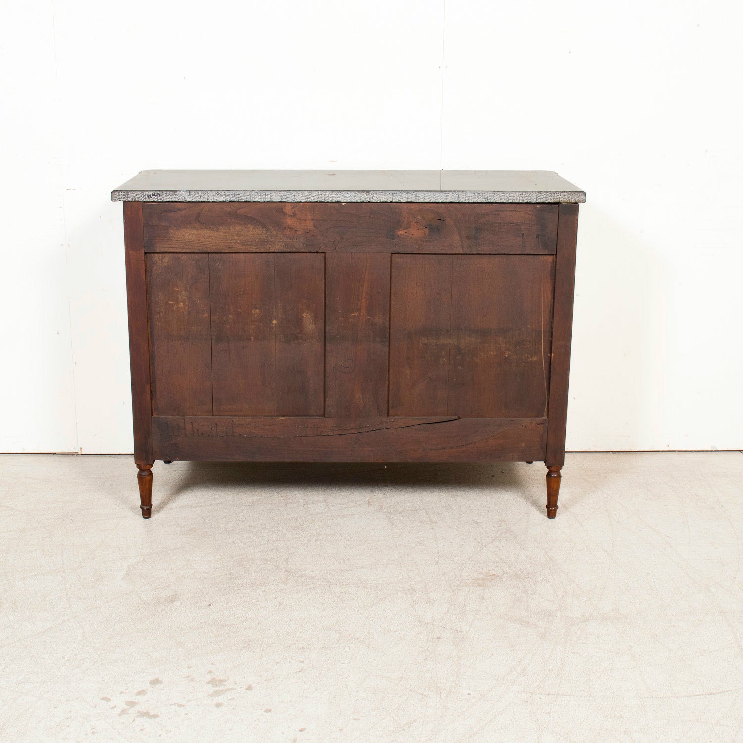 19th Century French Louis XVI Style Walnut Buffet with Black Marble Top & Brass Trim from Paris