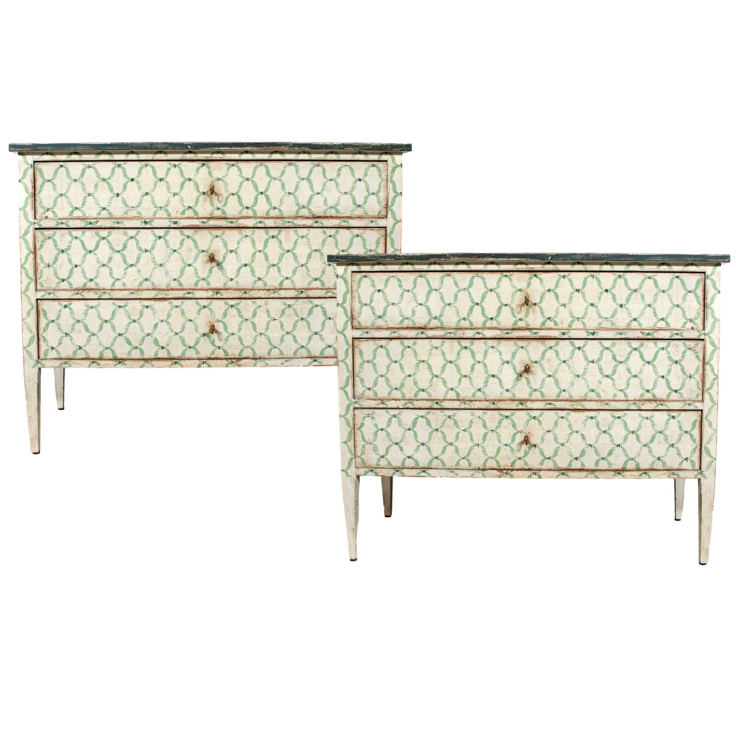 Pair of Bespoke Neoclassical Italian Painted Three-Drawer Commodes, Custom Designed