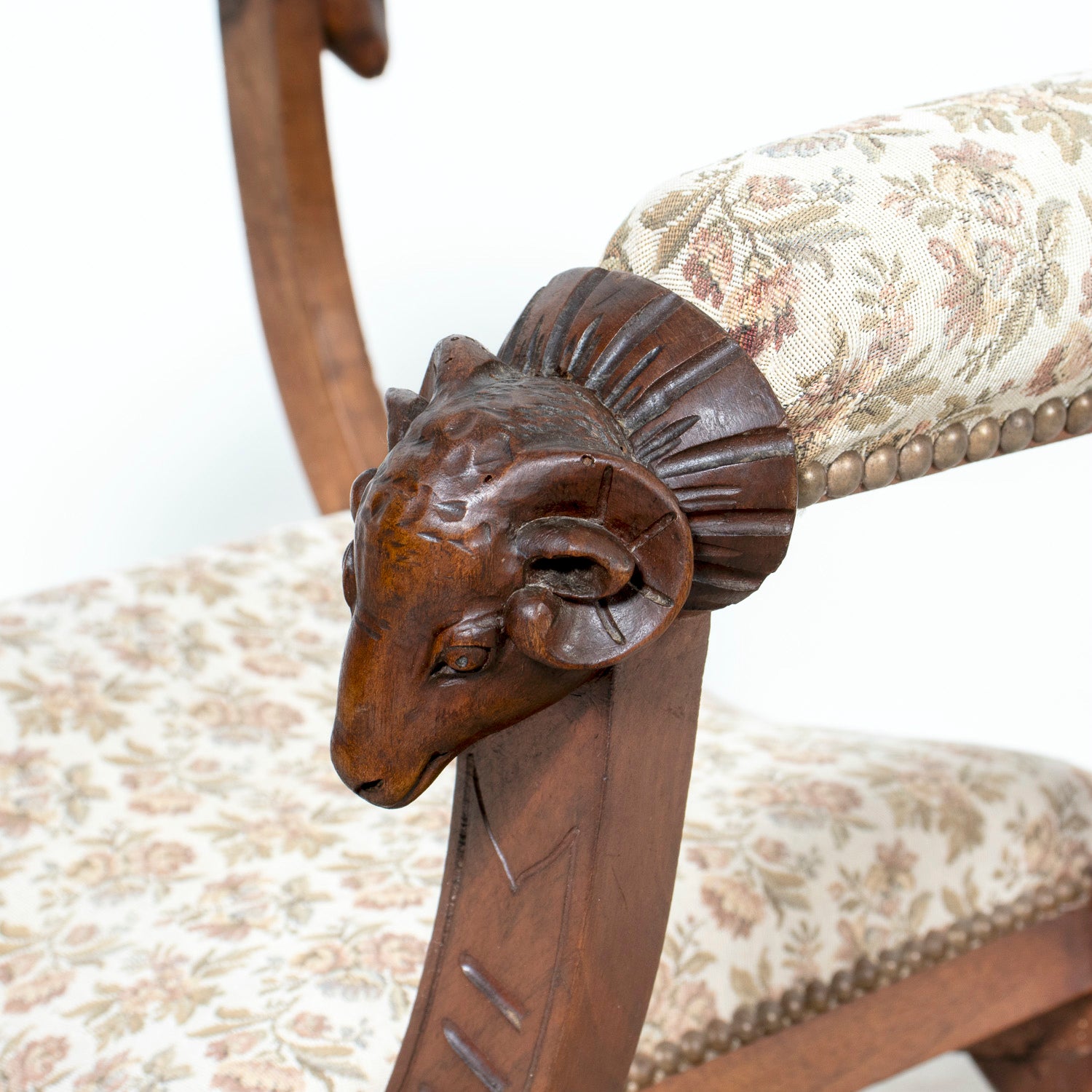 19th Century French Carved Walnut Lyonnaise Curule Bench with Upholstered Seat