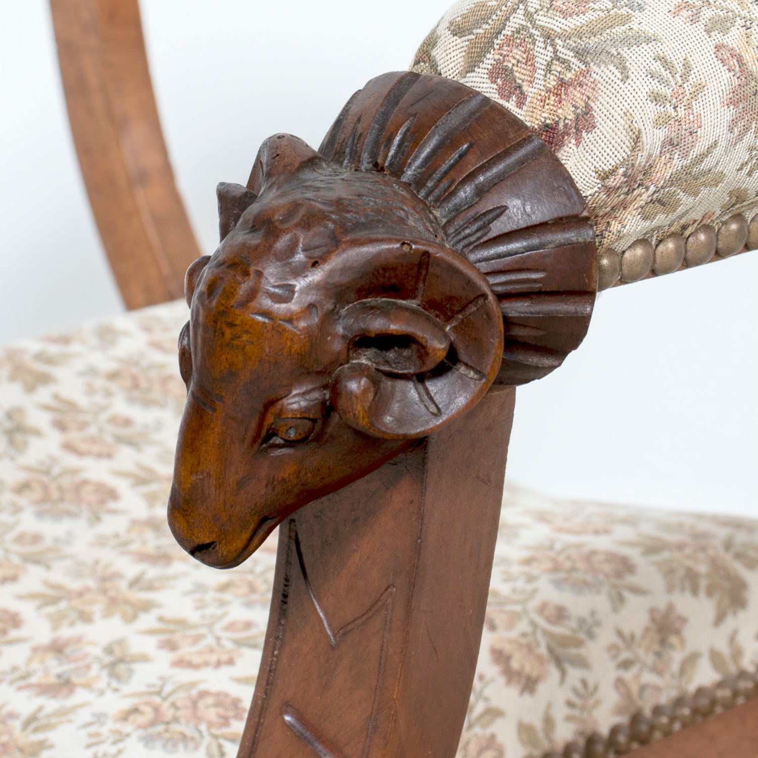 19th Century French Carved Walnut Lyonnaise Curule Bench with Upholstered Seat