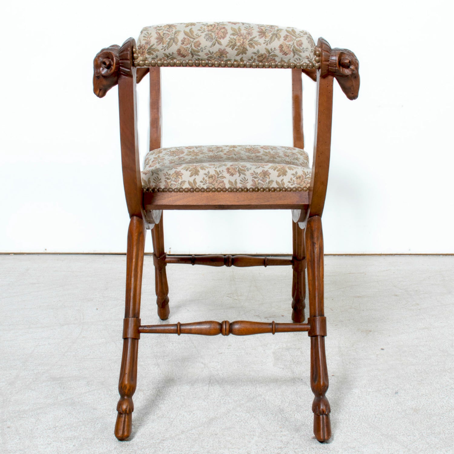 19th Century French Carved Walnut Lyonnaise Curule Bench with Upholstered Seat