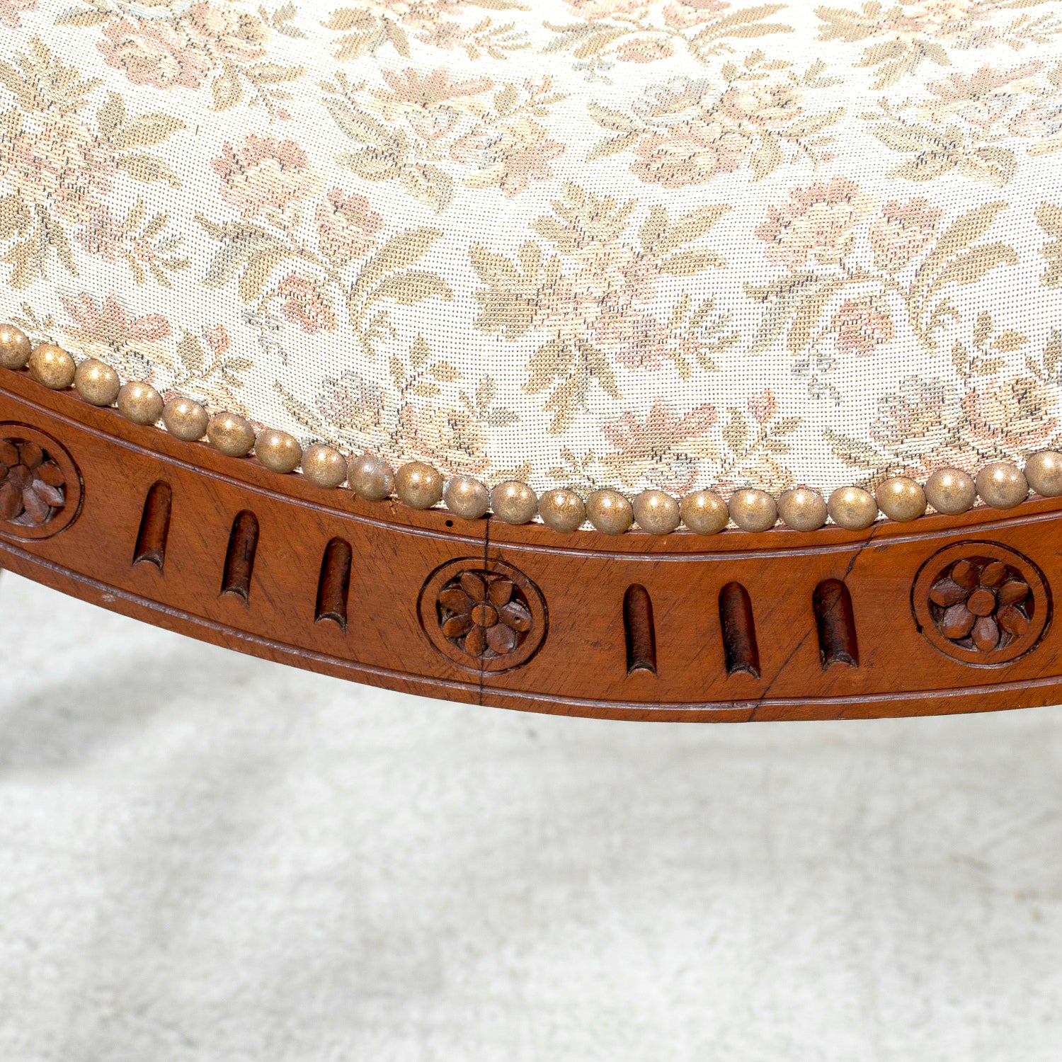 19th Century French Carved Walnut Lyonnaise Curule Bench with Upholstered Seat