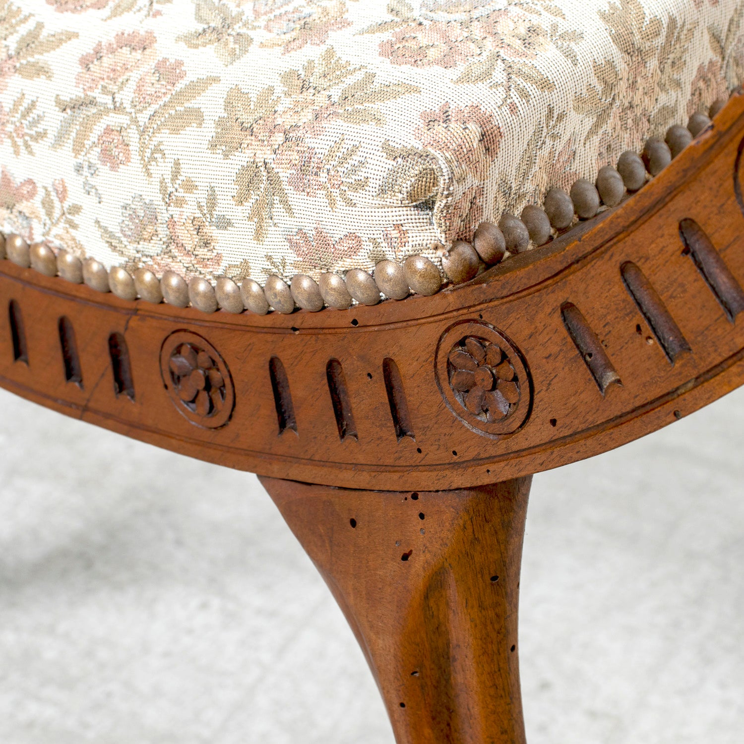 19th Century French Carved Walnut Lyonnaise Curule Bench with Upholstered Seat