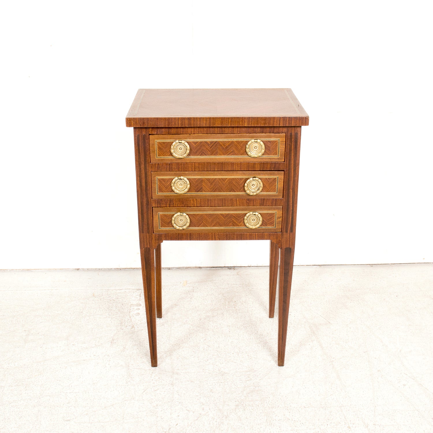 19th Century French Louis XVI Style Petite Walnut Commode or Side Table with Marquetry