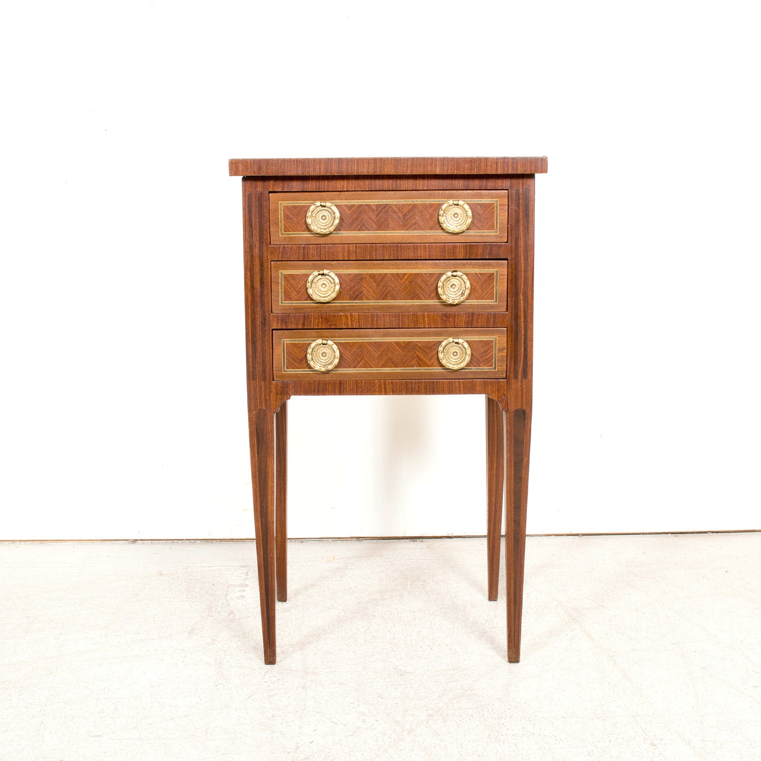 19th Century French Louis XVI Style Petite Walnut Commode or Side Table with Marquetry