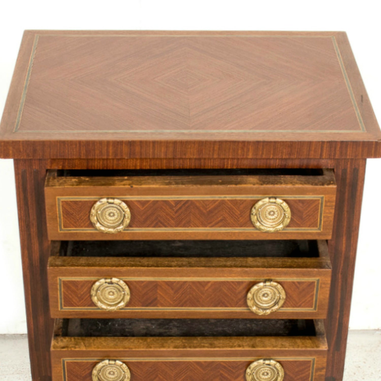 19th Century French Louis XVI Style Petite Walnut Commode or Side Table with Marquetry