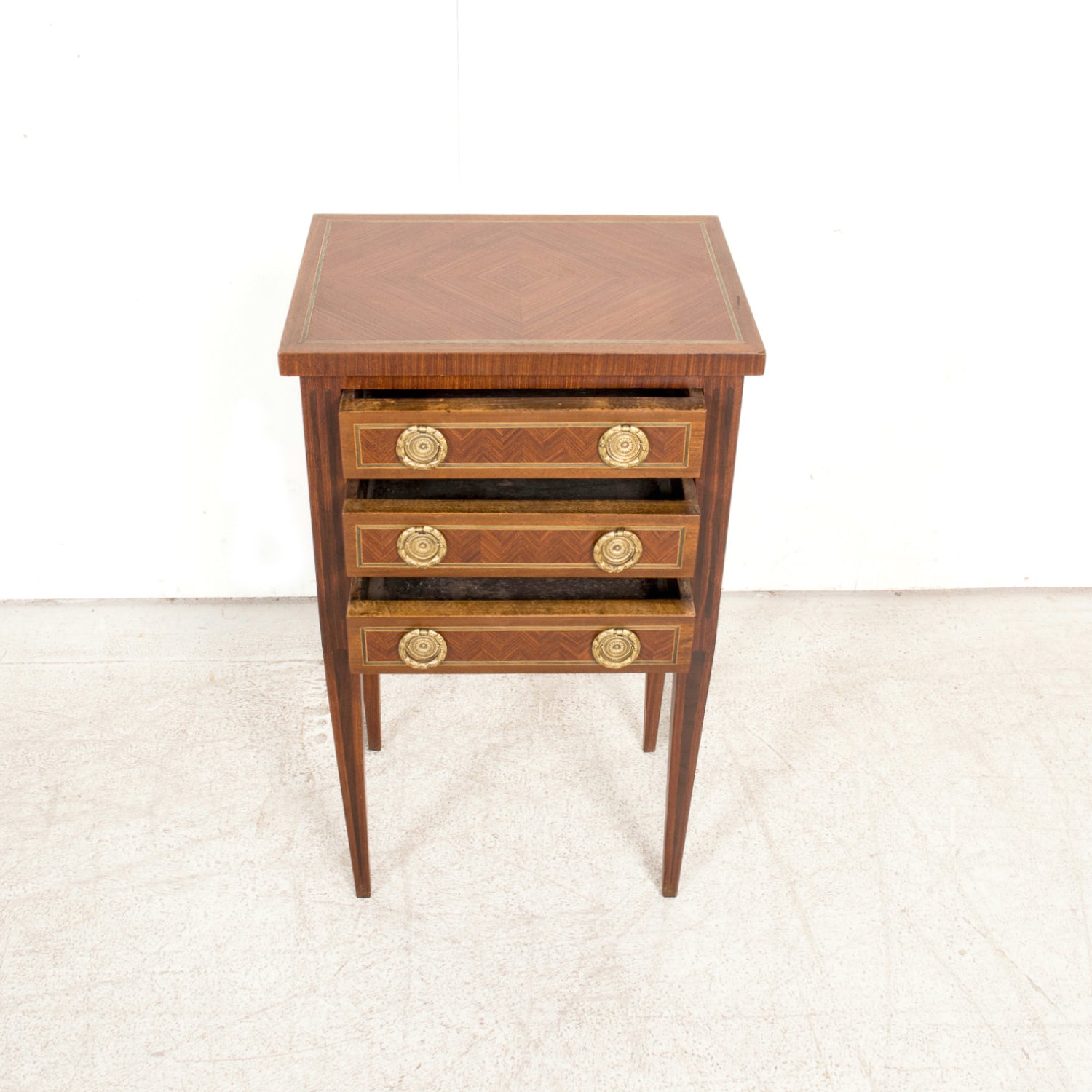 19th Century French Louis XVI Style Petite Walnut Commode or Side Table with Marquetry