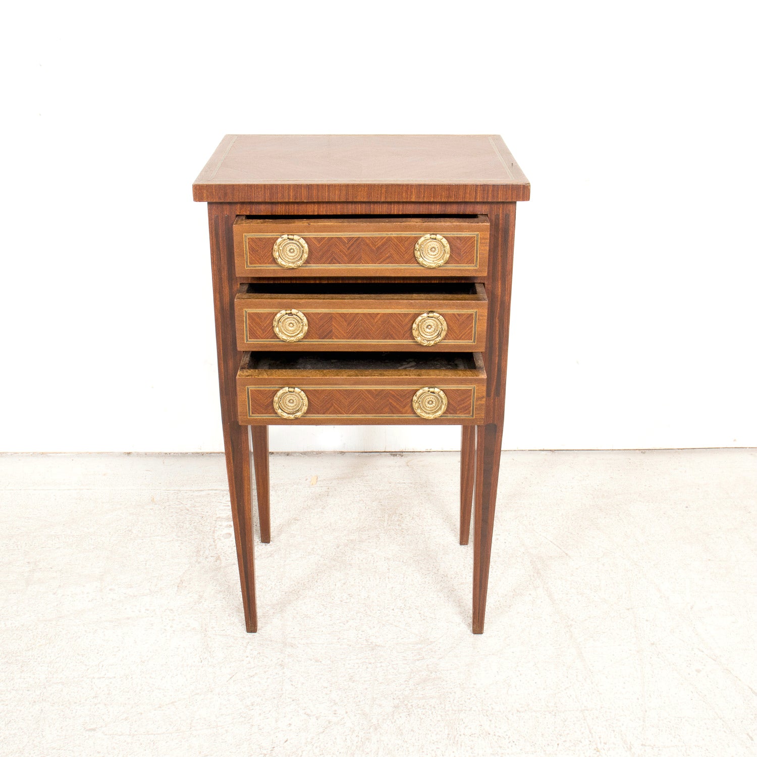 19th Century French Louis XVI Style Petite Walnut Commode or Side Table with Marquetry
