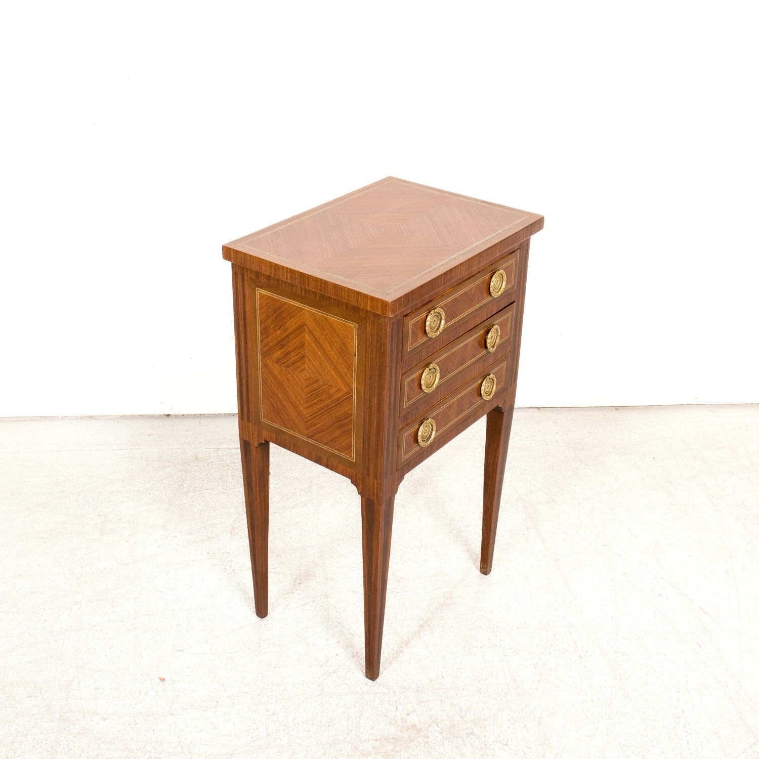 19th Century French Louis XVI Style Petite Walnut Commode or Side Table with Marquetry
