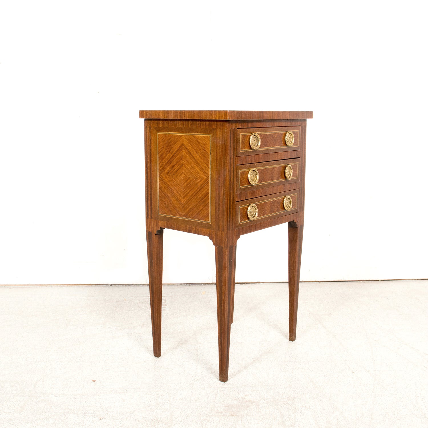 19th Century French Louis XVI Style Petite Walnut Commode or Side Table with Marquetry