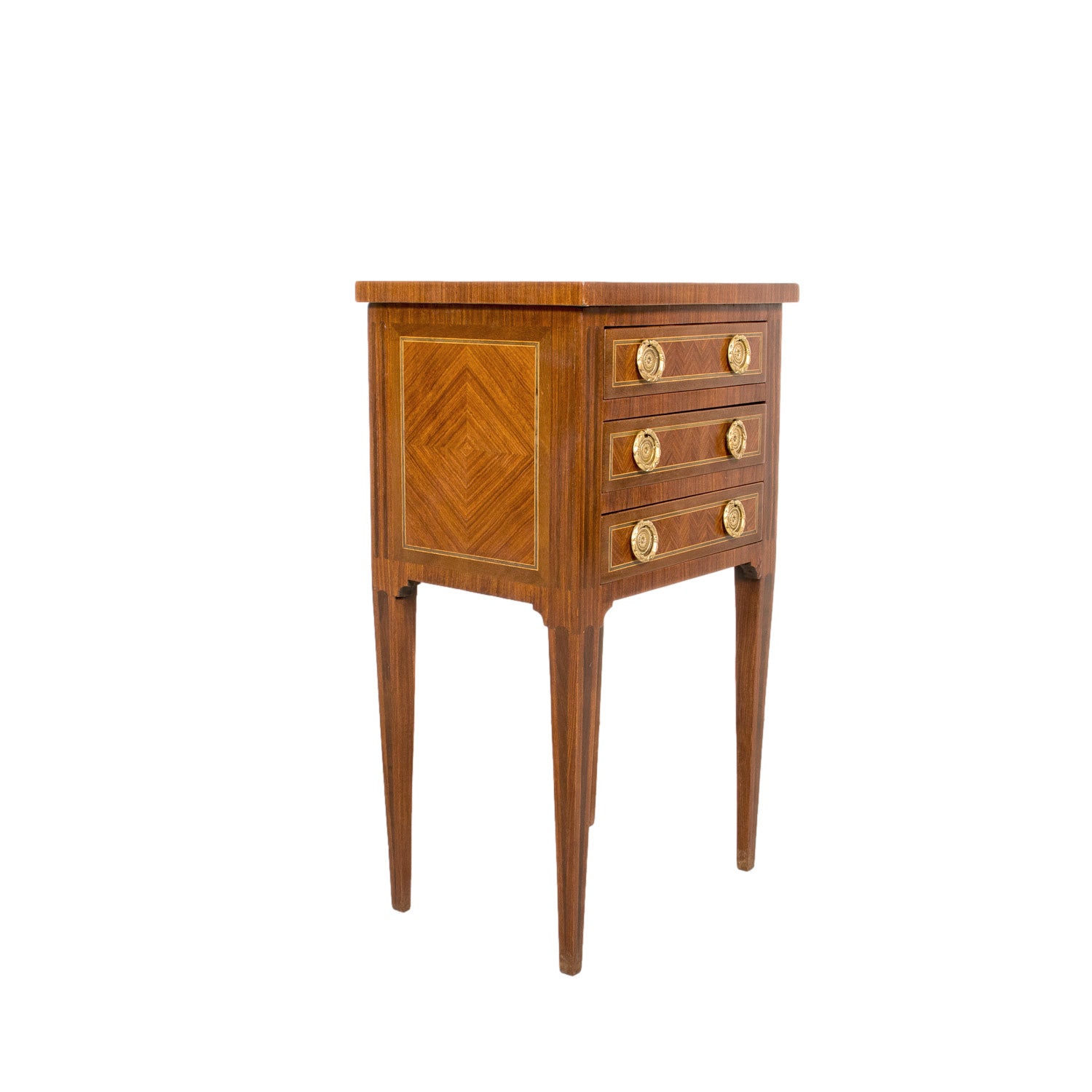 19th Century French Louis XVI Style Petite Walnut Commode or Side Table with Marquetry