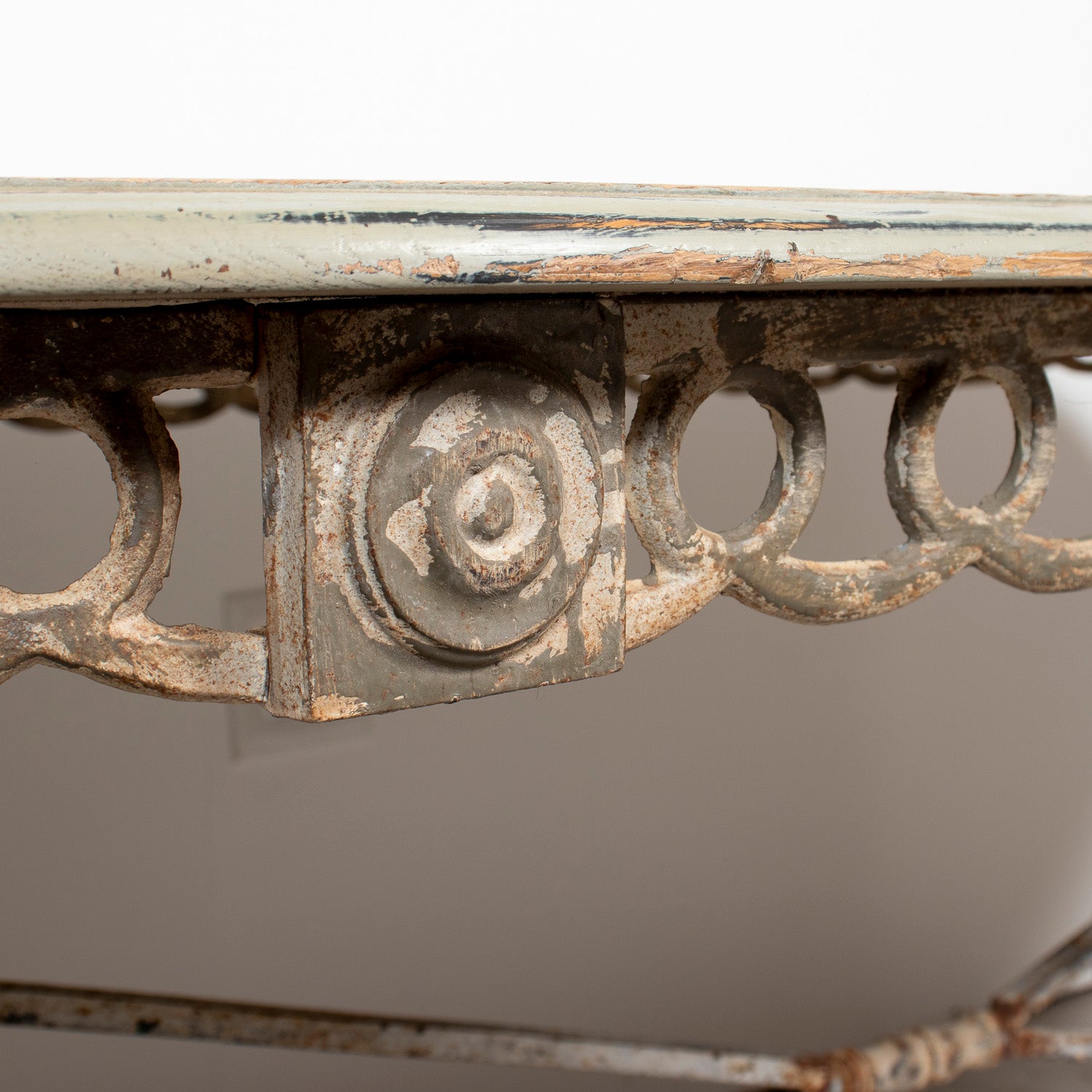 19th Century French Provençal Bleached White Oak Dining Table with Decorative Iron Base