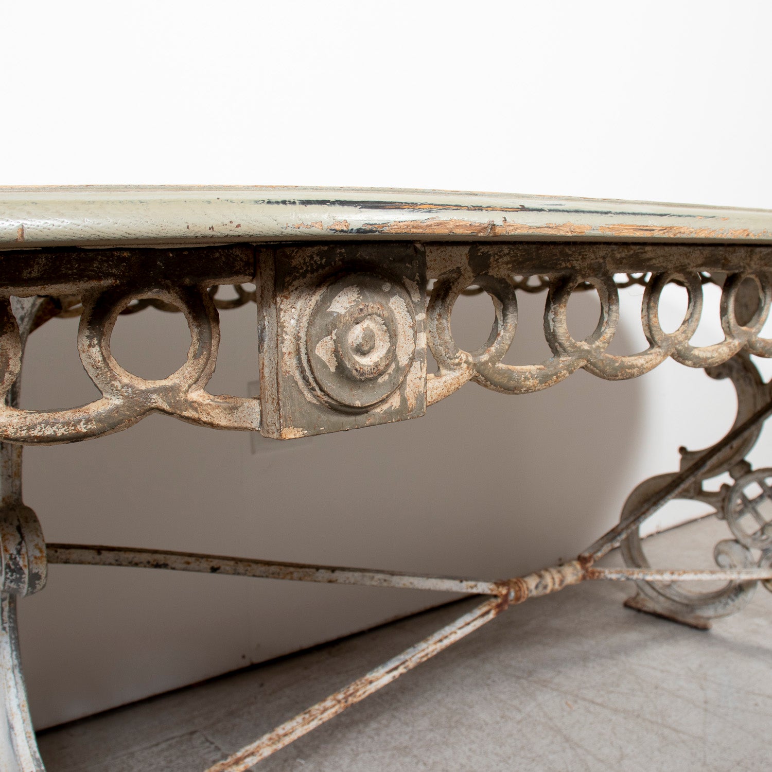 19th Century French Provençal Bleached White Oak Dining Table with Decorative Iron Base