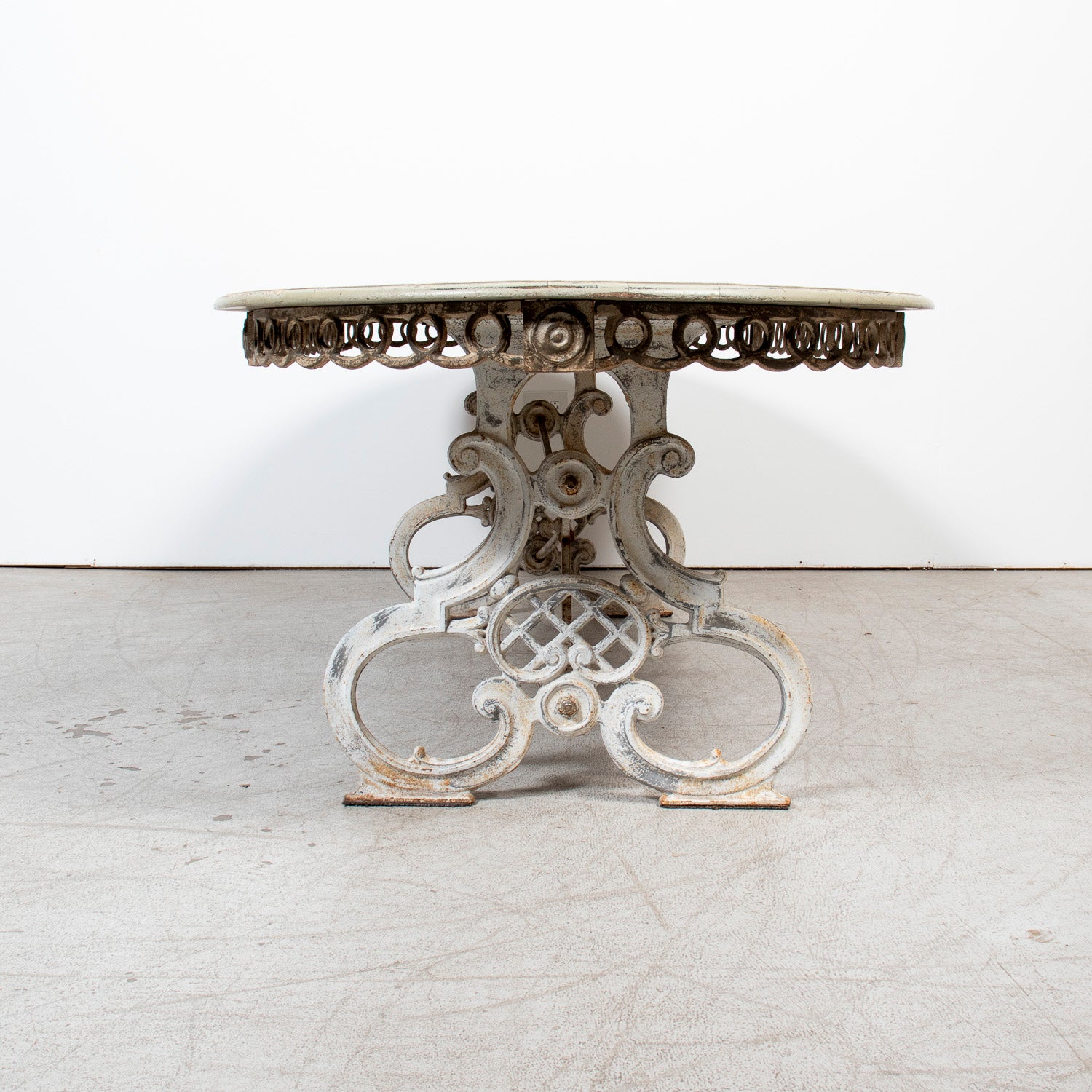 19th Century French Provençal Bleached White Oak Dining Table with Decorative Iron Base