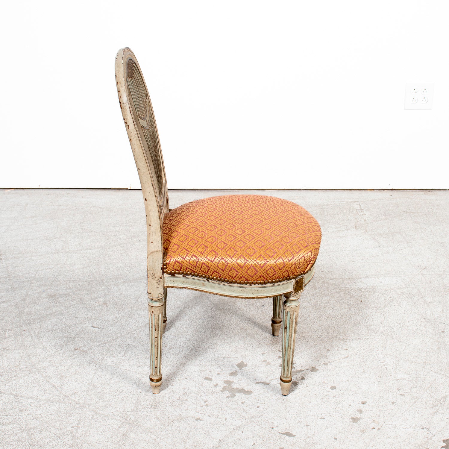 19th Century French Painted and Parcel Gilt Balloon Back Chairs, Set of Six