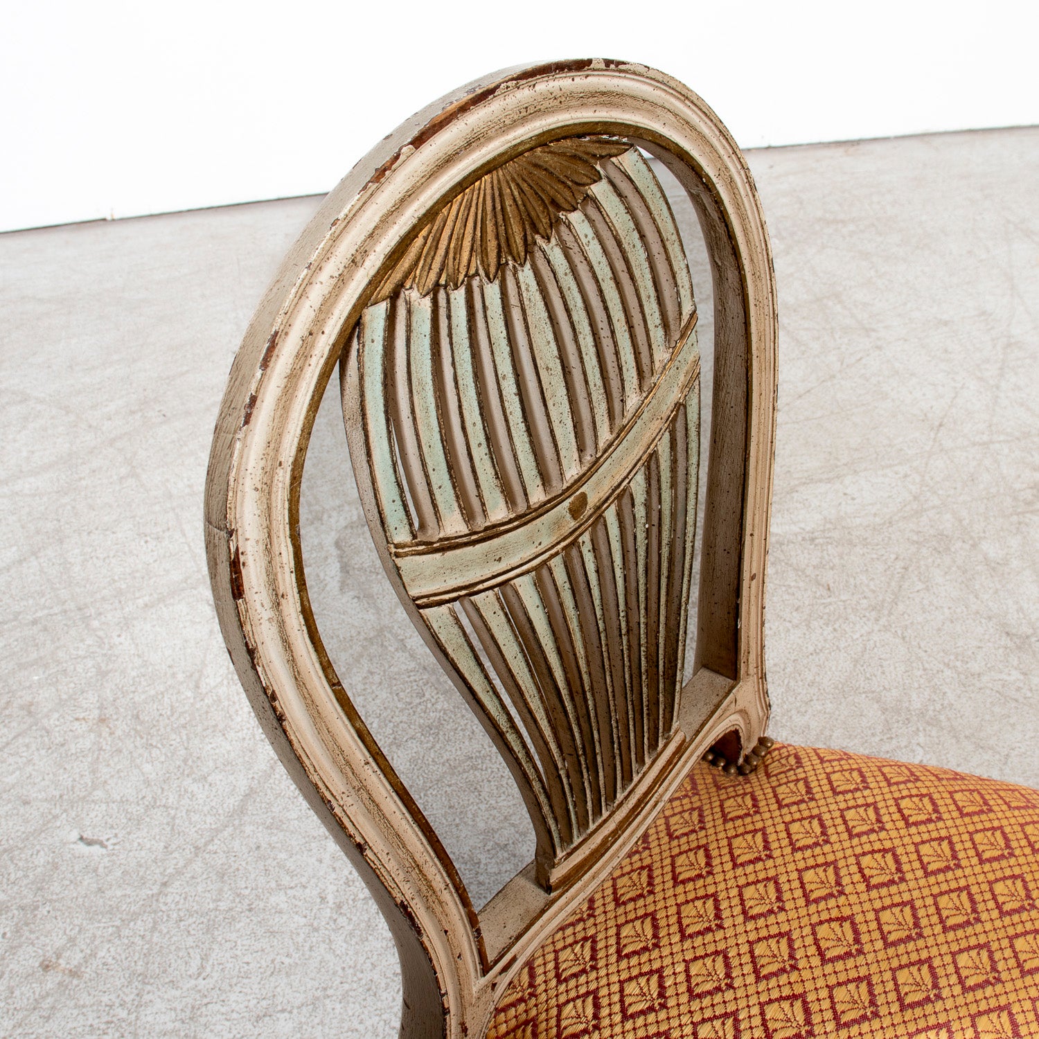 19th Century French Painted and Parcel Gilt Balloon Back Chairs, Set of Six