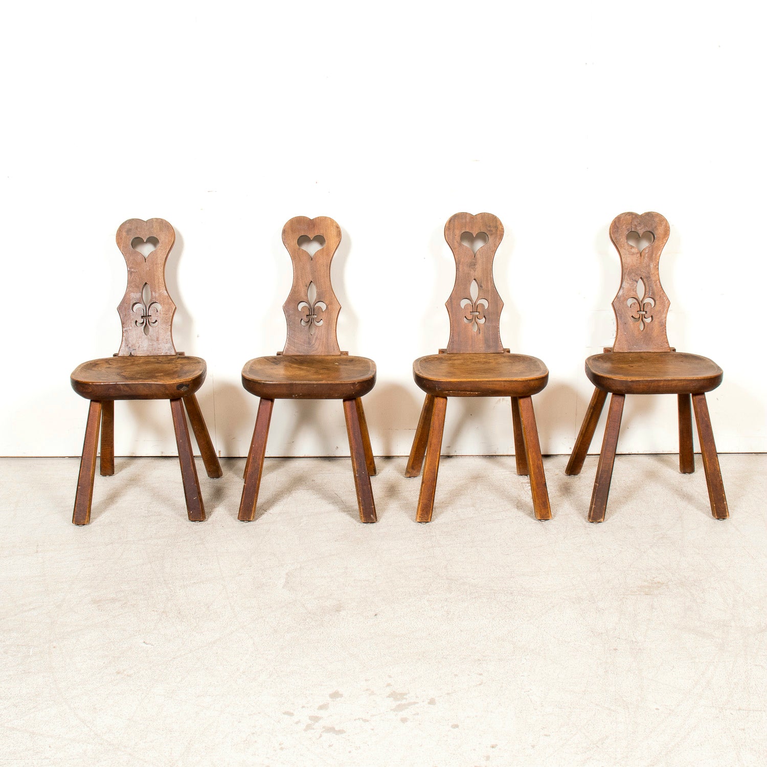 Four 19th Century Hand Carved French Alsatian Side Chairs, Sold Separately