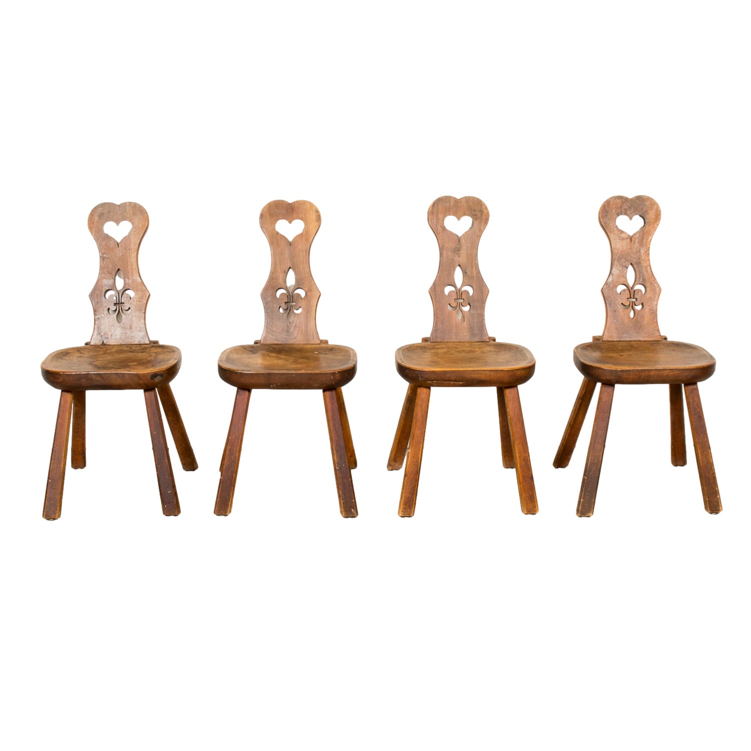Four 19th Century Hand Carved French Alsatian Side Chairs, Sold Separately