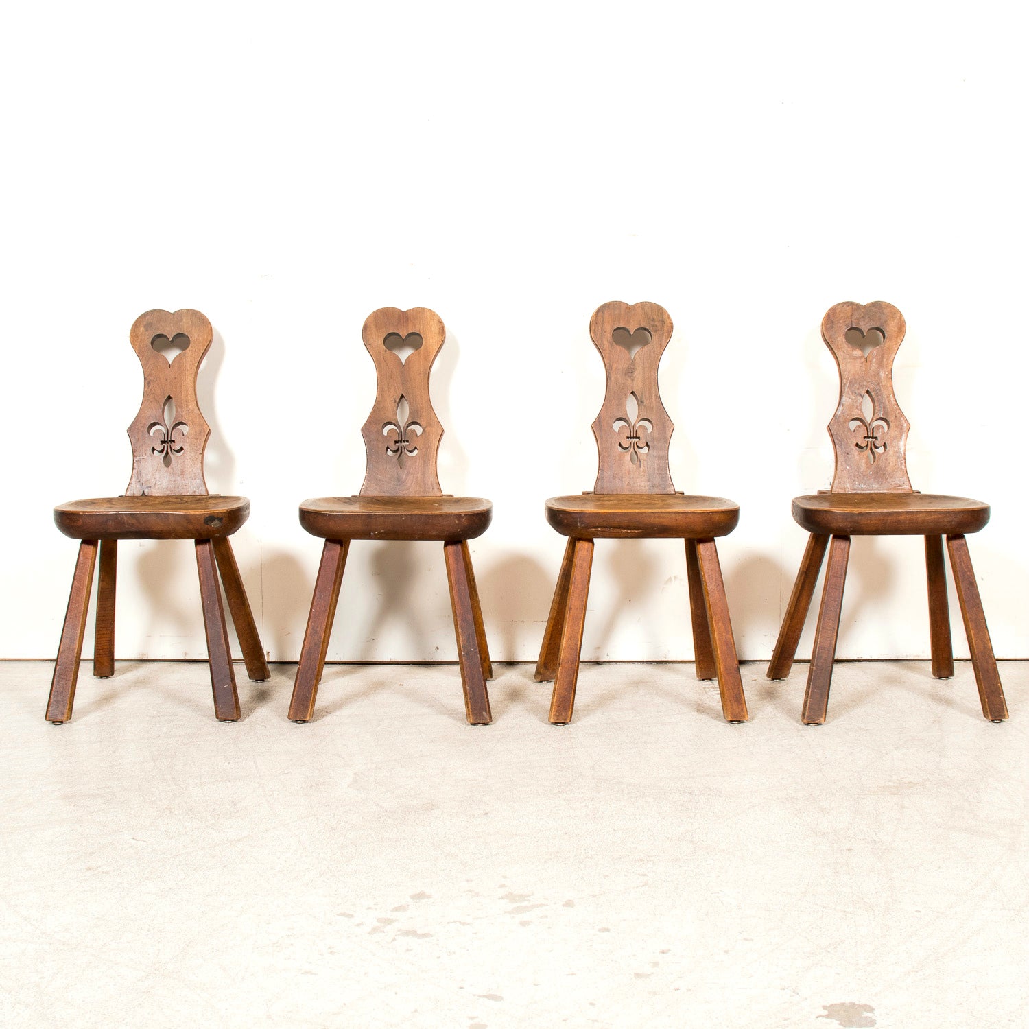 Four 19th Century Hand Carved French Alsatian Side Chairs, Sold Separately