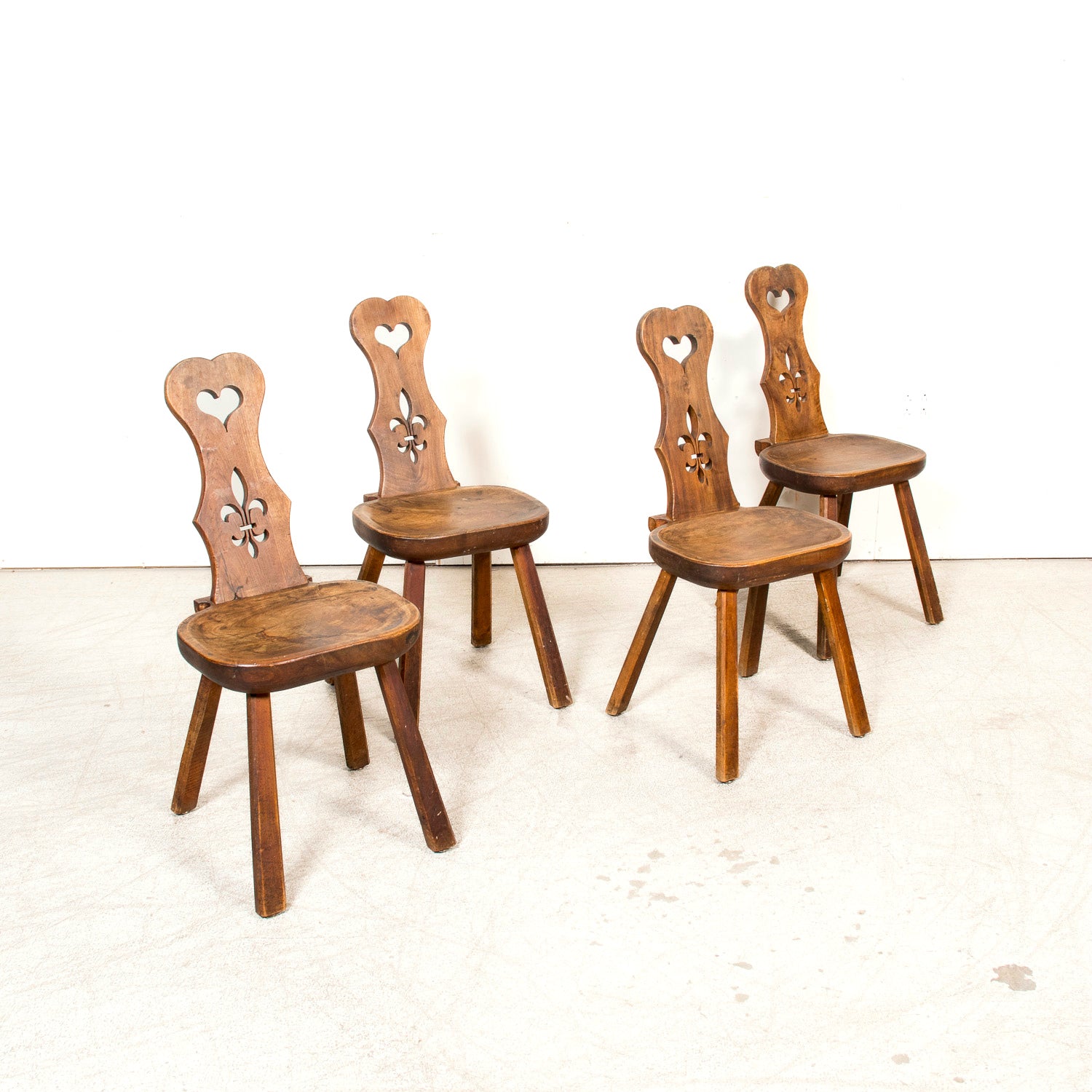 Four 19th Century Hand Carved French Alsatian Side Chairs, Sold Separately