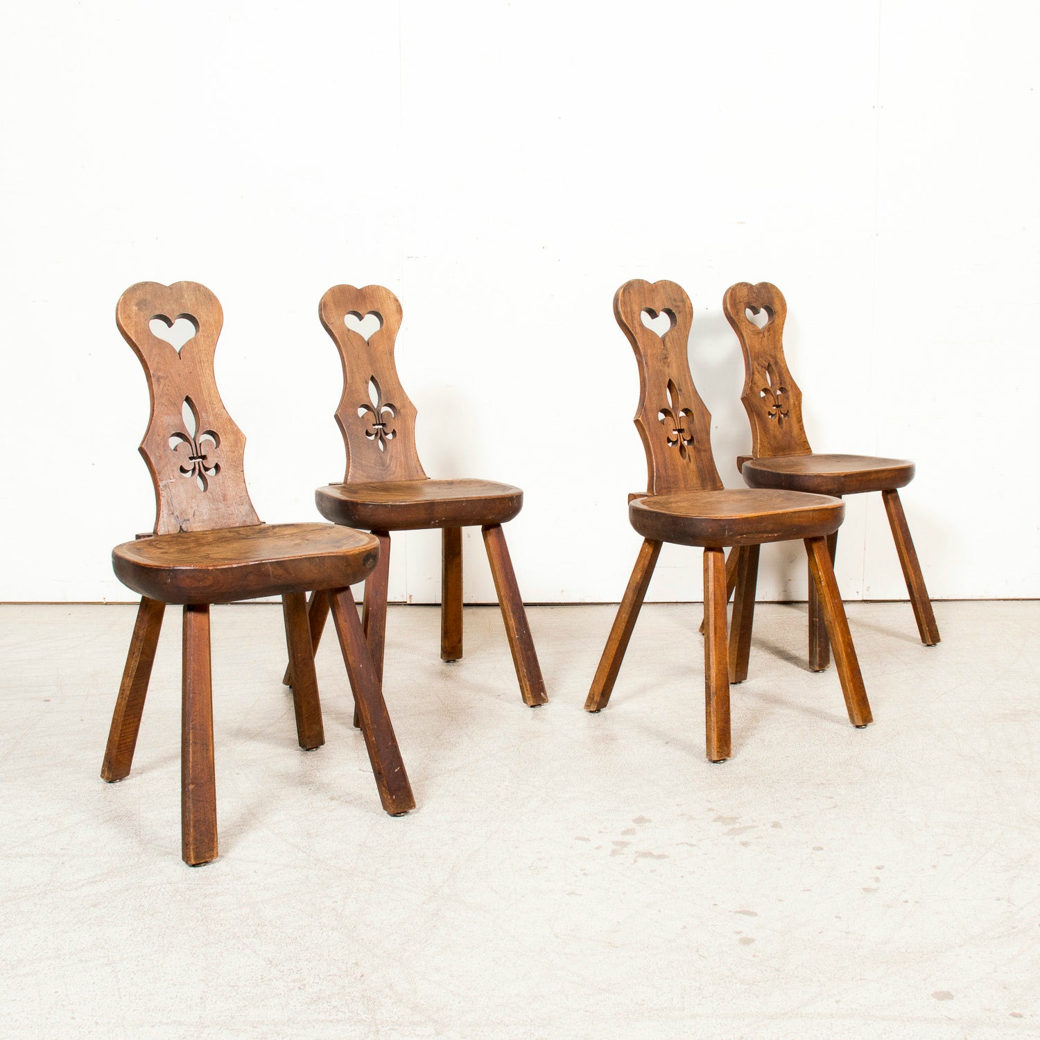 Four 19th Century Hand Carved French Alsatian Side Chairs, Sold Separately