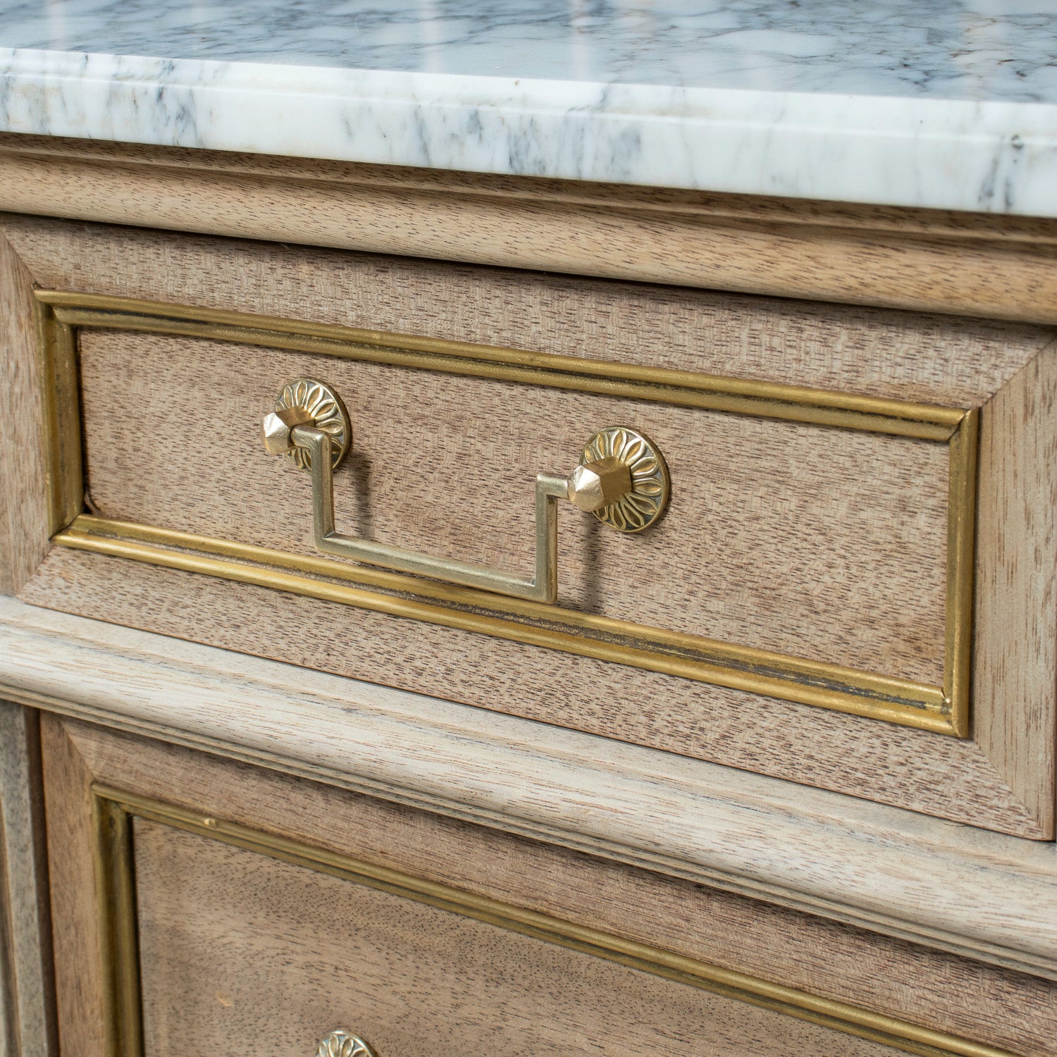 19th Century French Bleached Louis XVI Style Marble Top Lyonnaise Commode