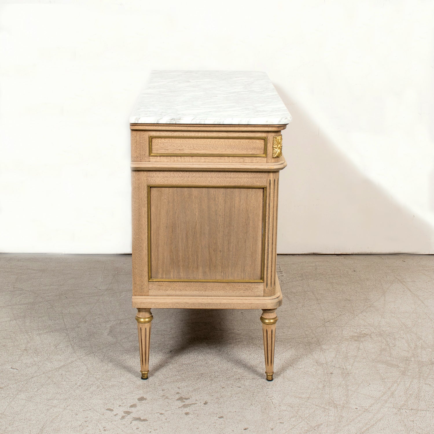 19th Century French Bleached Louis XVI Style Marble Top Lyonnaise Commode
